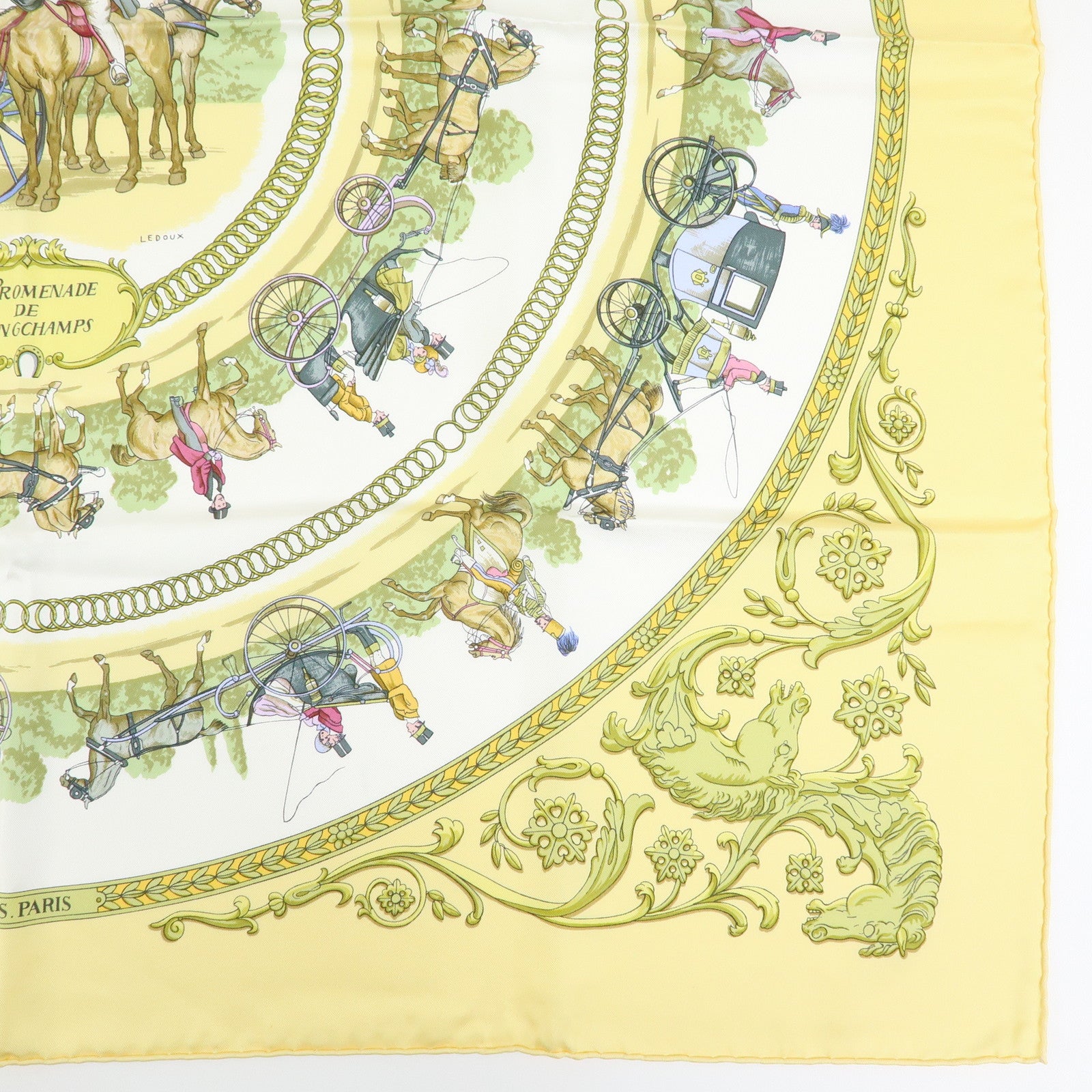 HERMES Carre 90 Silk 100% Scarf LA PROMENADE DE LONGCHAMPS