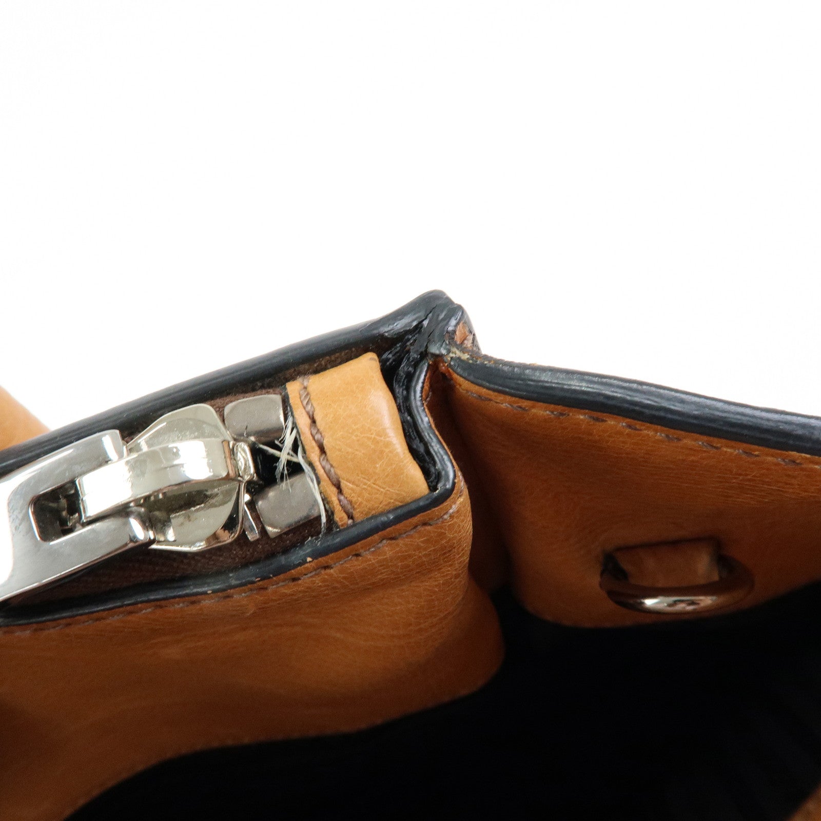 PRADA Triangle Logo Calf Leather 2Way Bag Hand Bag Brown BN2625