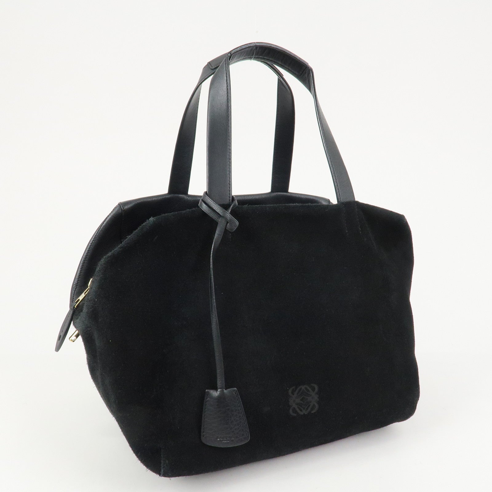 LOEWE Anagram Logo Leather Suede Origami Cubo Hand Bag Black