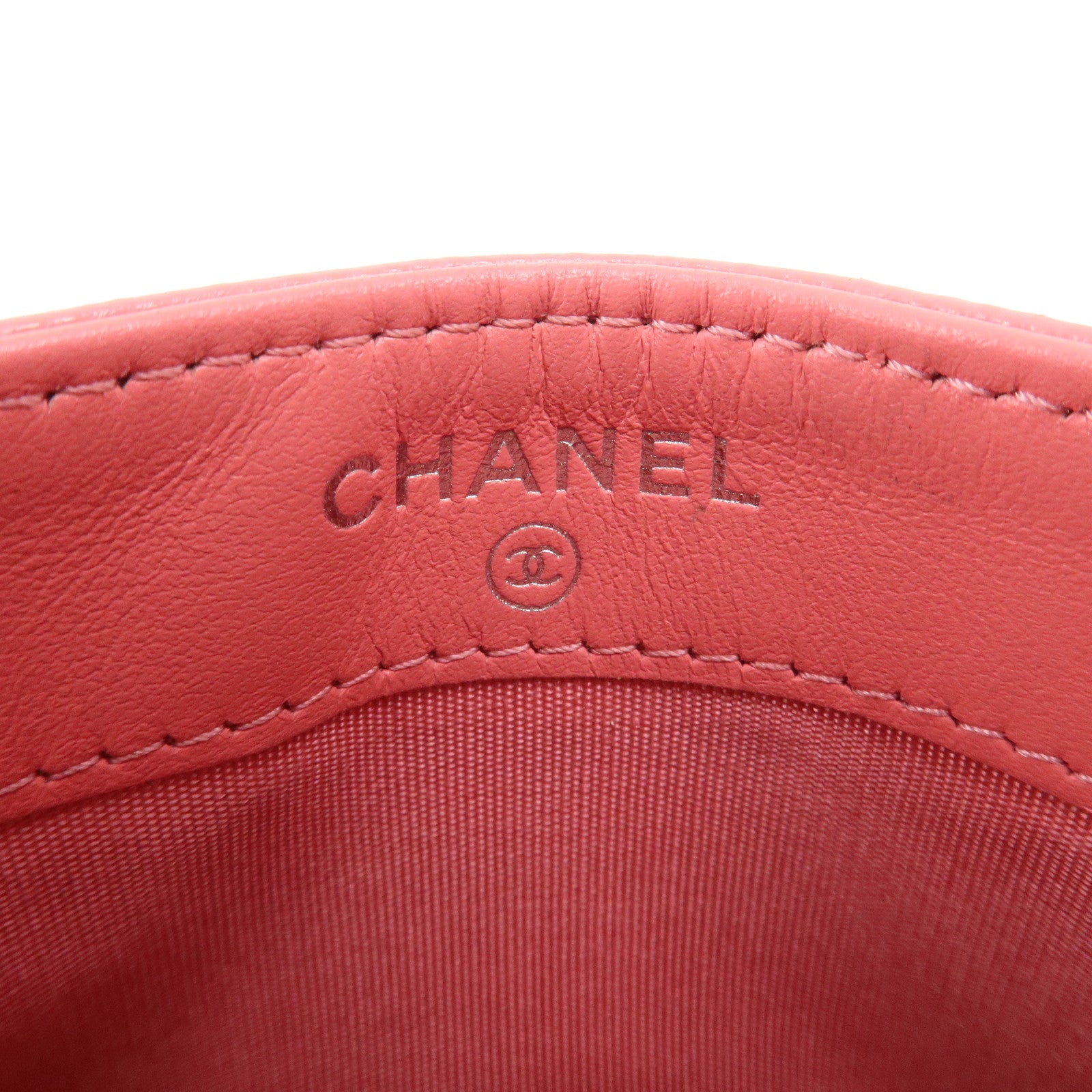 CHANEL COCO Mark Matelasse Caviarskin Card Case Pink