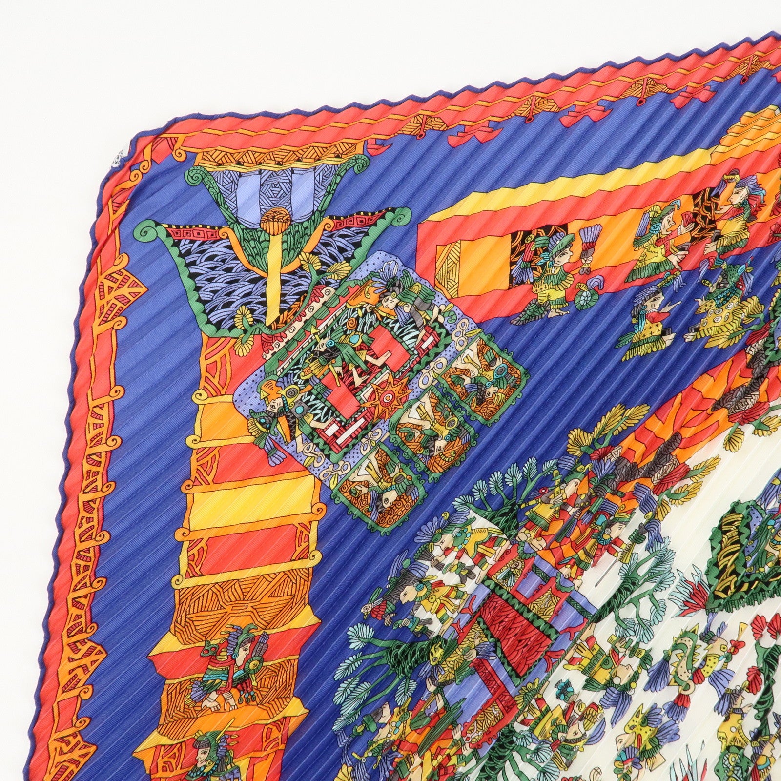 HERMES Pleats Carre Silk 100% Scarf Feria De Sevilla Black Yellow Used