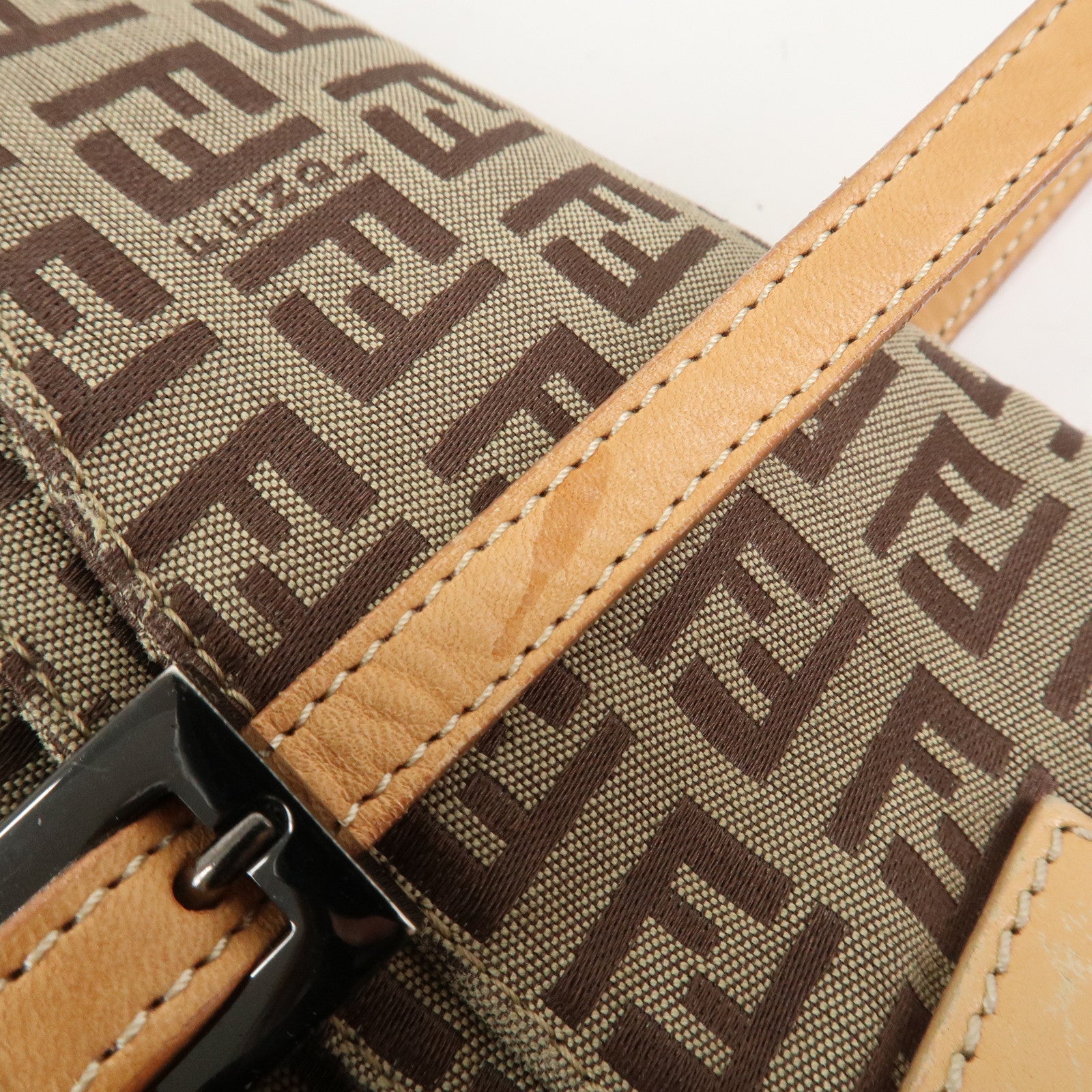 FENDI Zucchino Canvas Leather Shoulder Bag Hand Bag Brown 8BR090