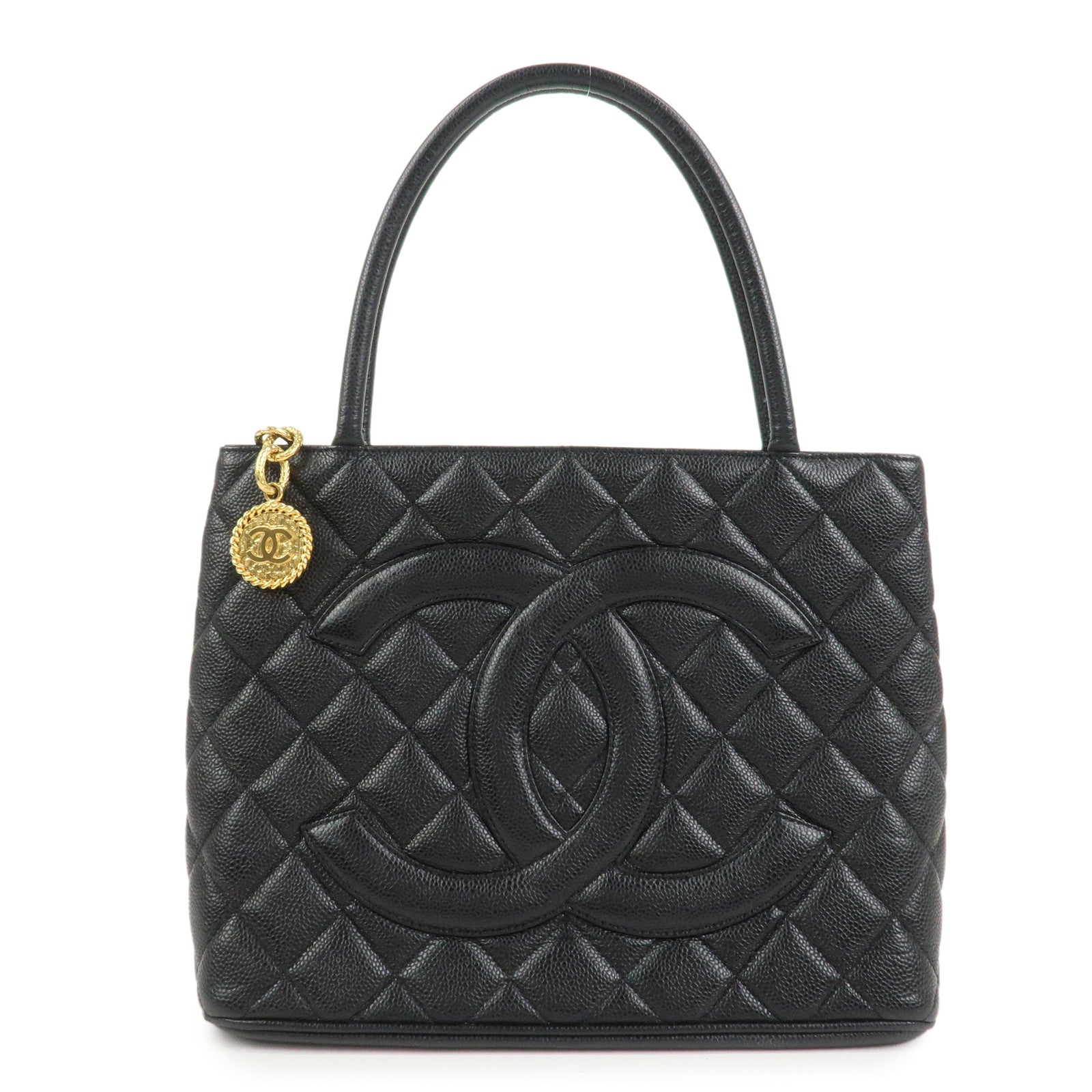 CHANEL Matelasse Caviarskin Medallion Tote Bag Hand Bag A01804