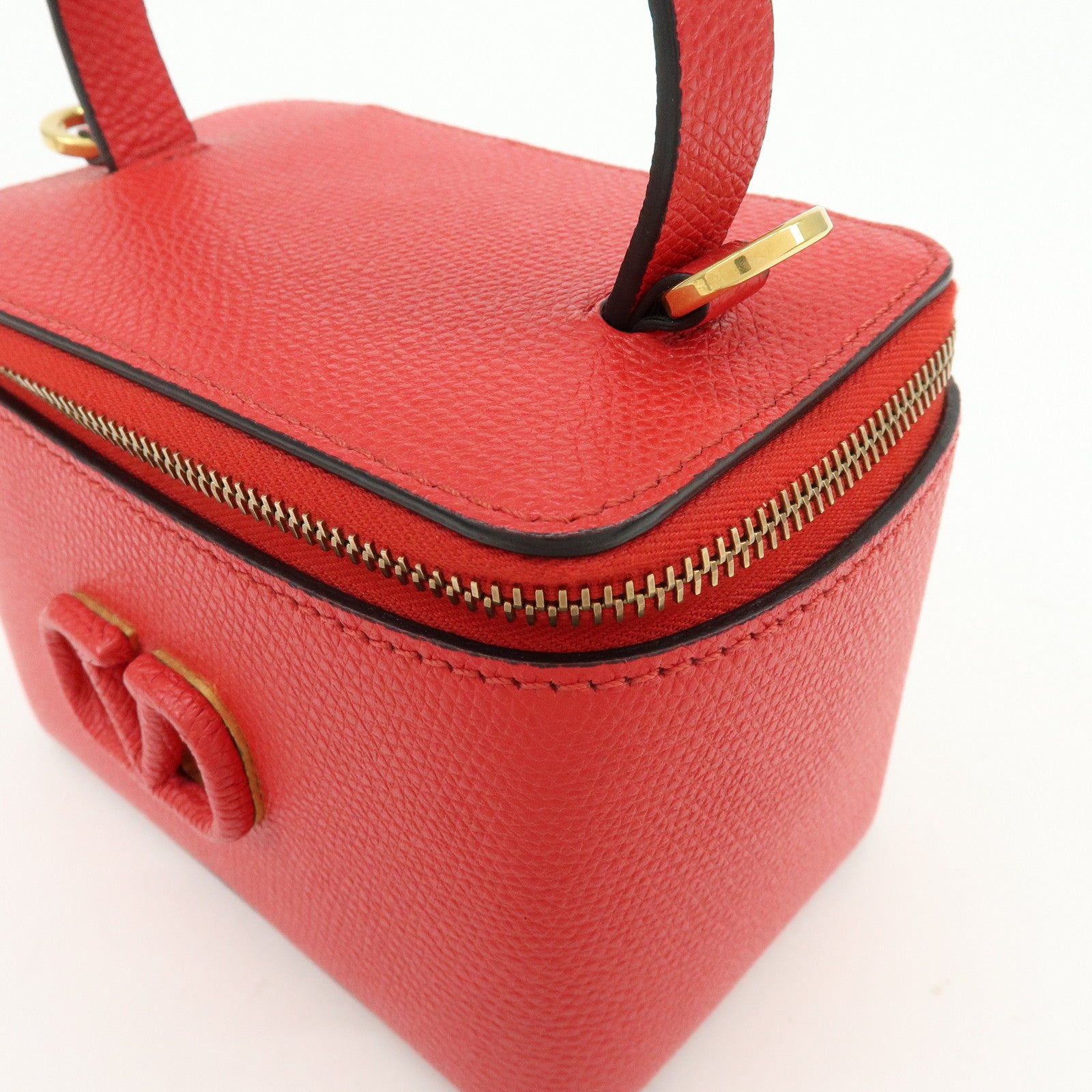 VALENTINO V Logo Leather 2Way Mini Hand Bag Chain Vanity Bag Red
