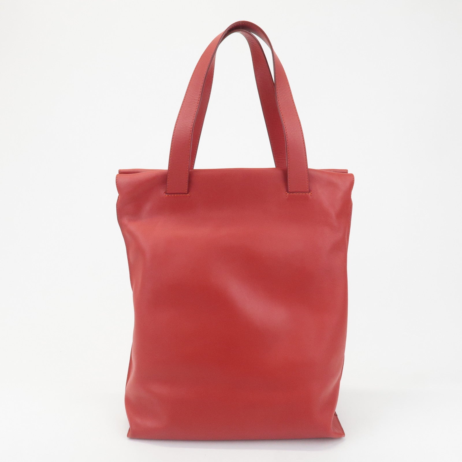 LOEWE Anagram Leather Shopper Tote Bag Shoulder Bag Red Used