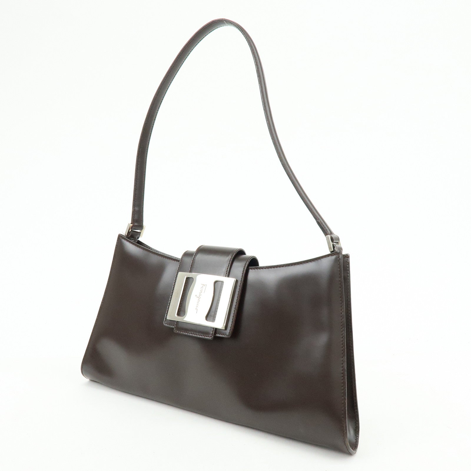 Ferragamo Vara Leather Shoulder Bag Hand Bag Brown