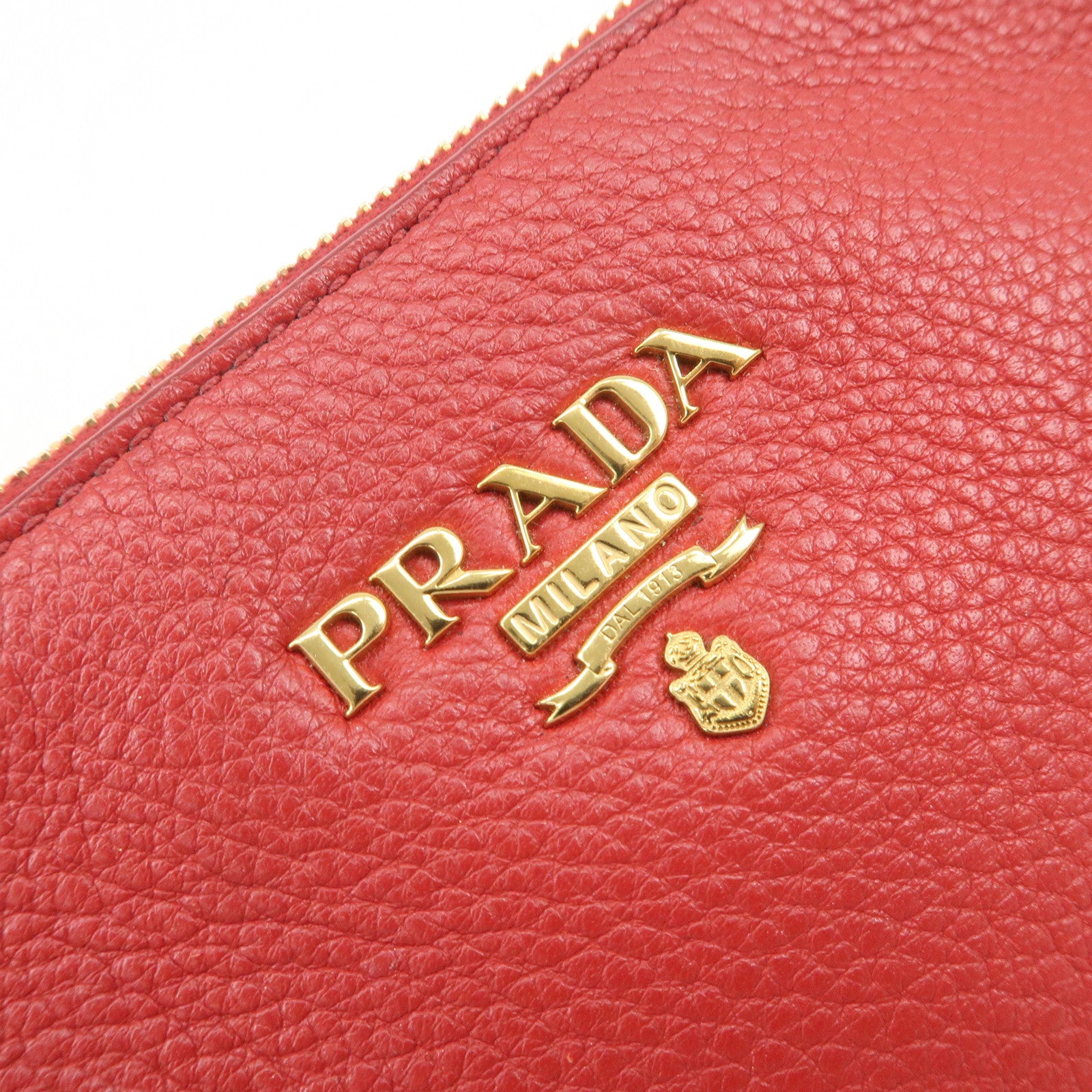 PRADA Logo Leather Pouch Cosmetic Pouch Red