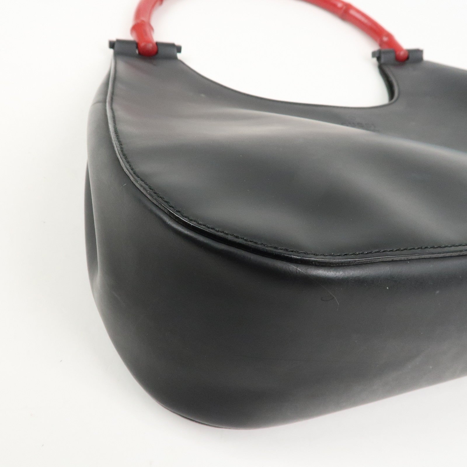 GUCCI Bamboo Handle Shoulder Bag Hand Bag Black Red 001.3739