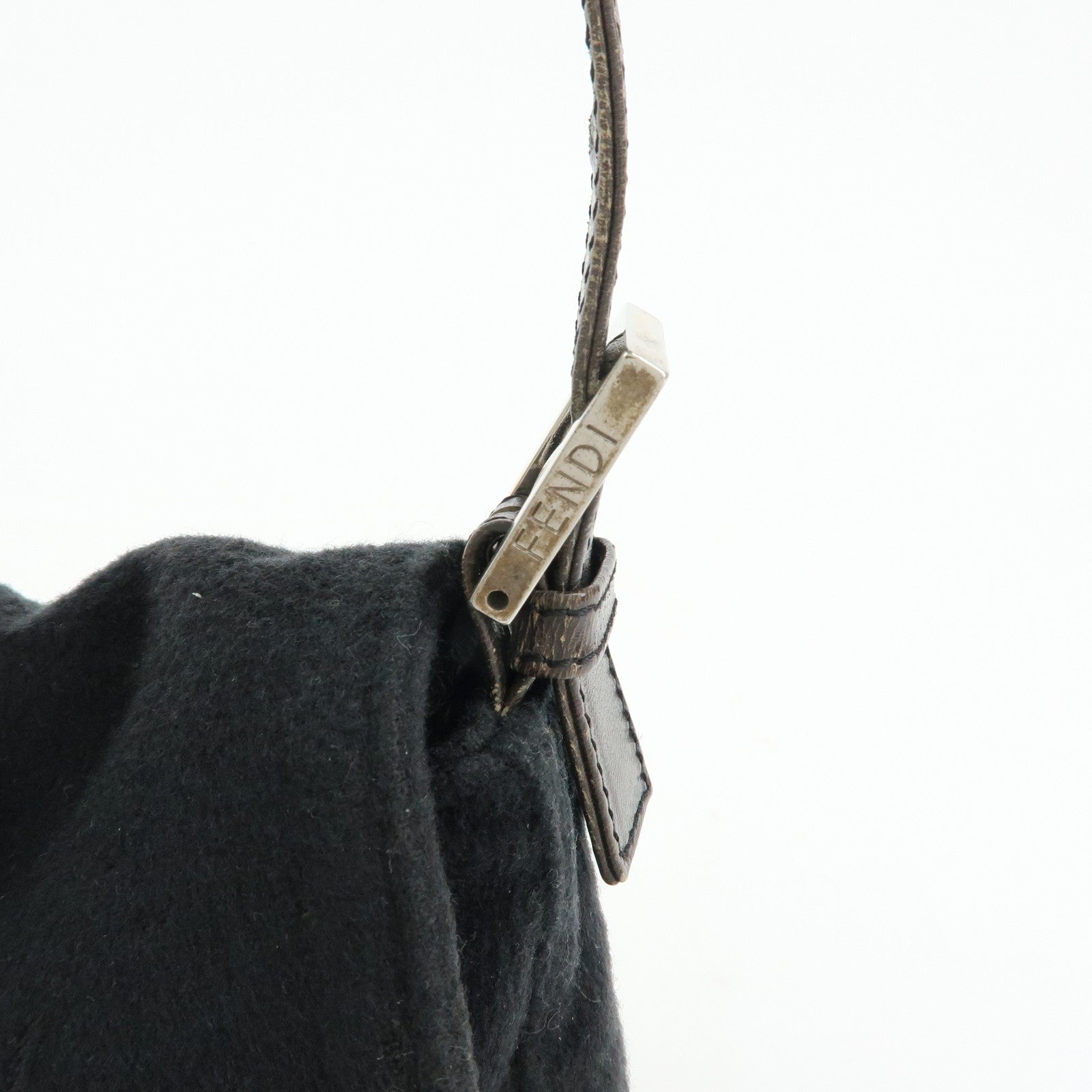 FENDI Mamma Baguette Wool Leather Shoulder Bag Hand Bag Black 26424