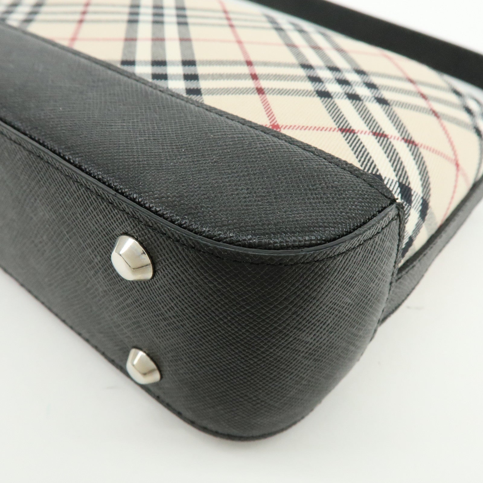 BURBERRY Nova Plaid Canvas Leather Shoulder Hand Bag Beige Black