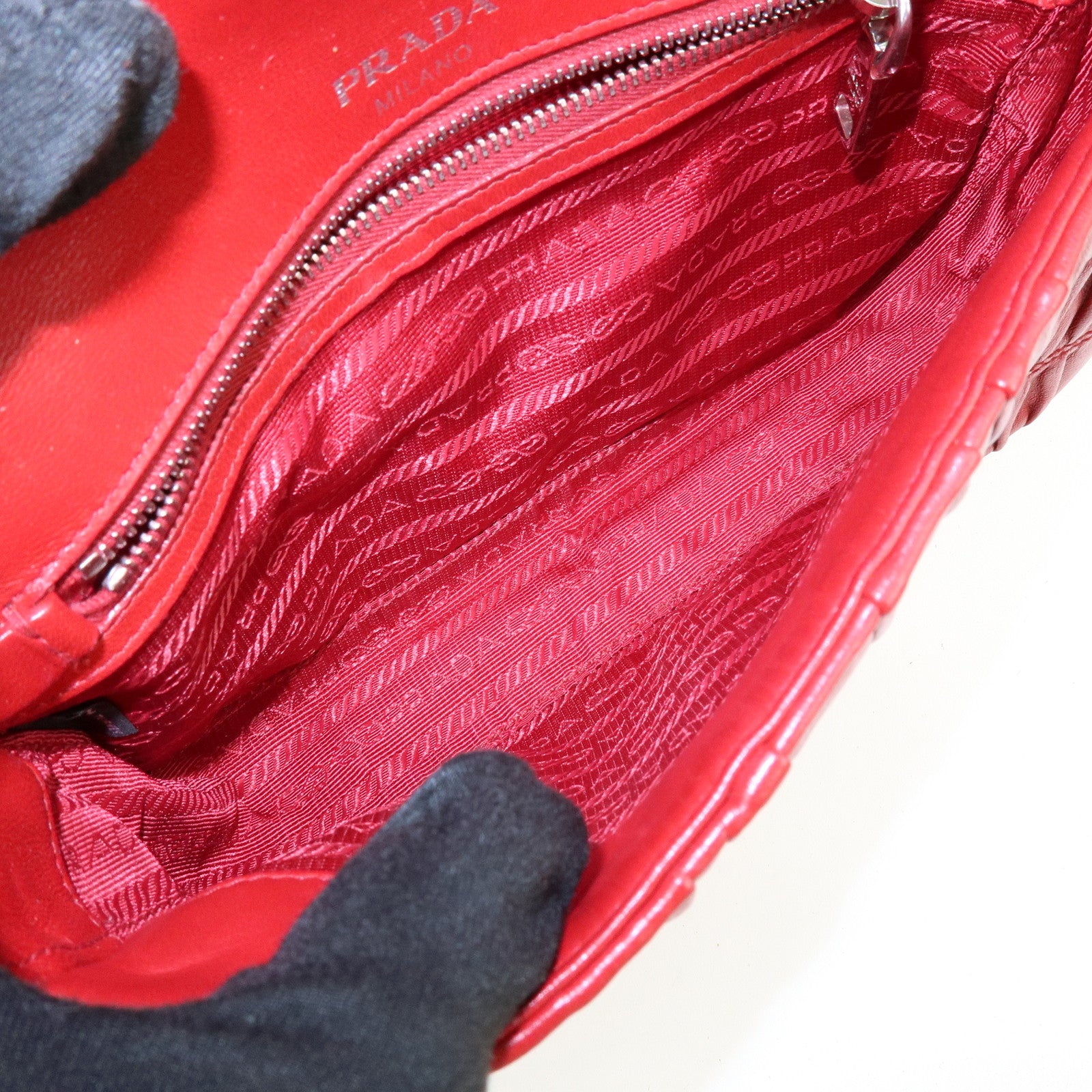 PRADA Nappa Goatskin Leather Chain Shoulder Bag Red 1BD140