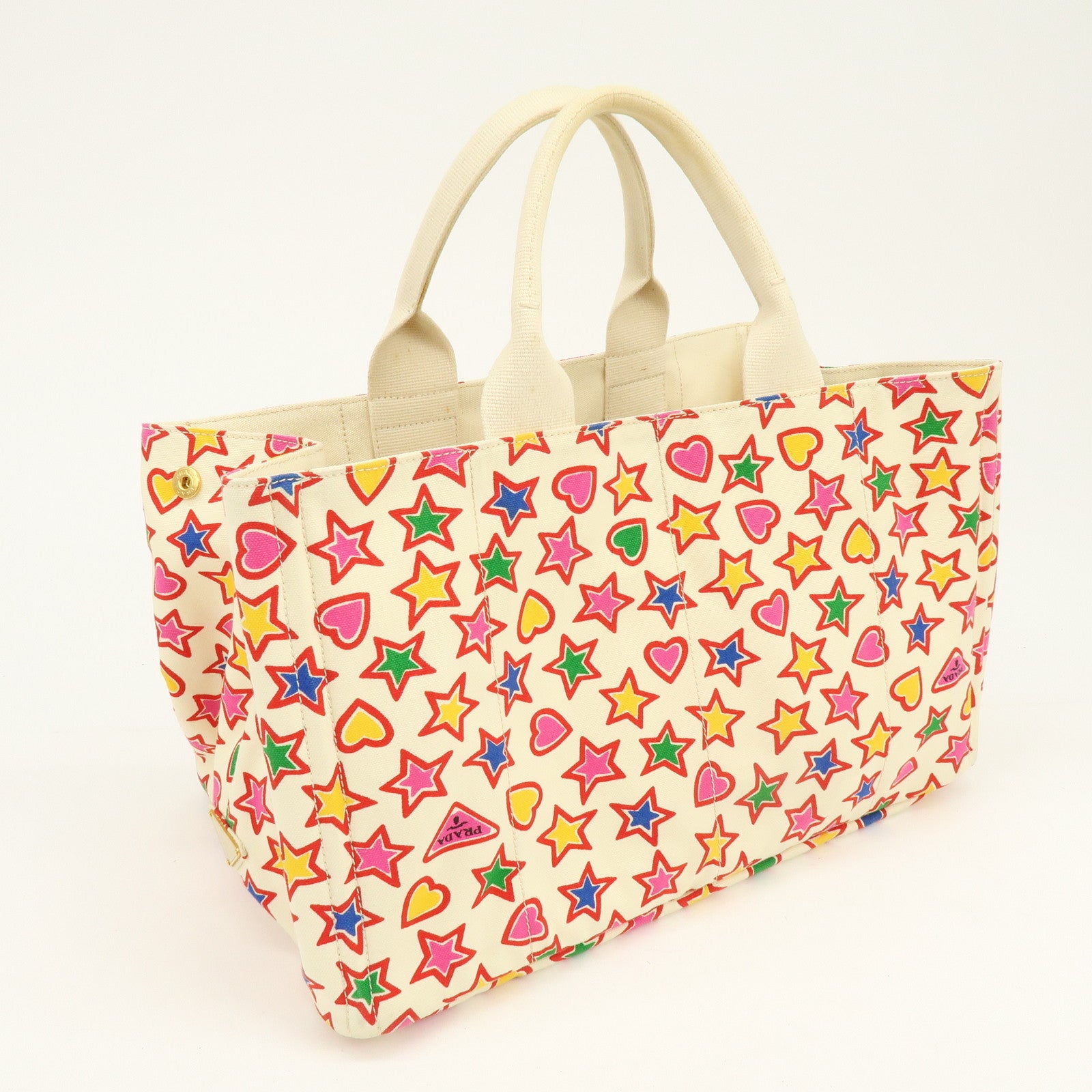 PRADA Triangle Logo Canapa Large Star Heart Canvas Tote Bag BN1872