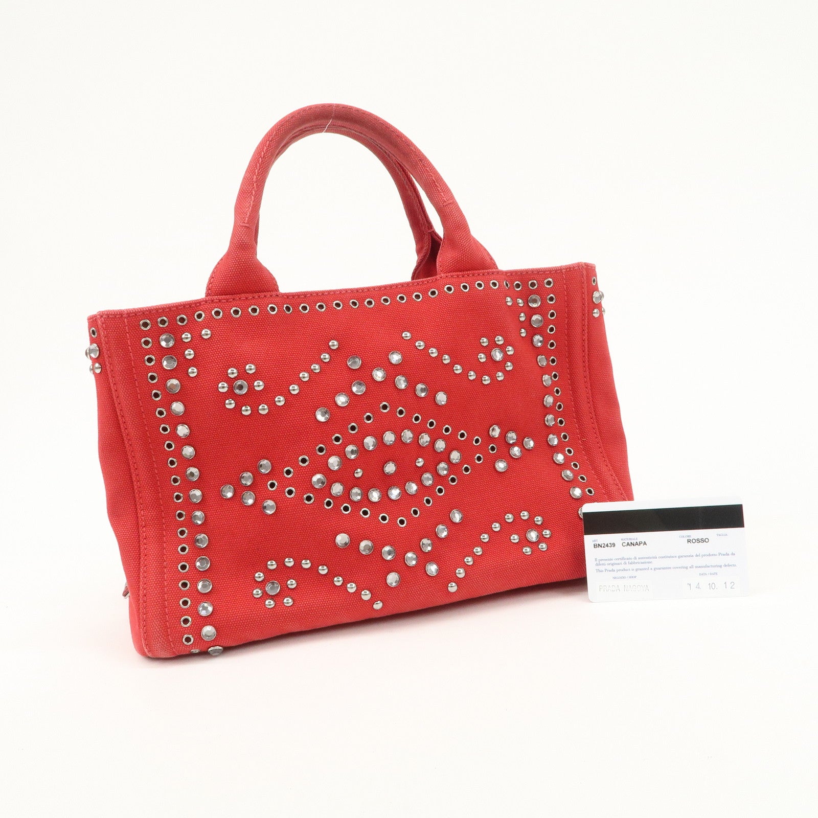 PRADA Canapa Mini Canvas Hand Bag Castilian Red BN2439
