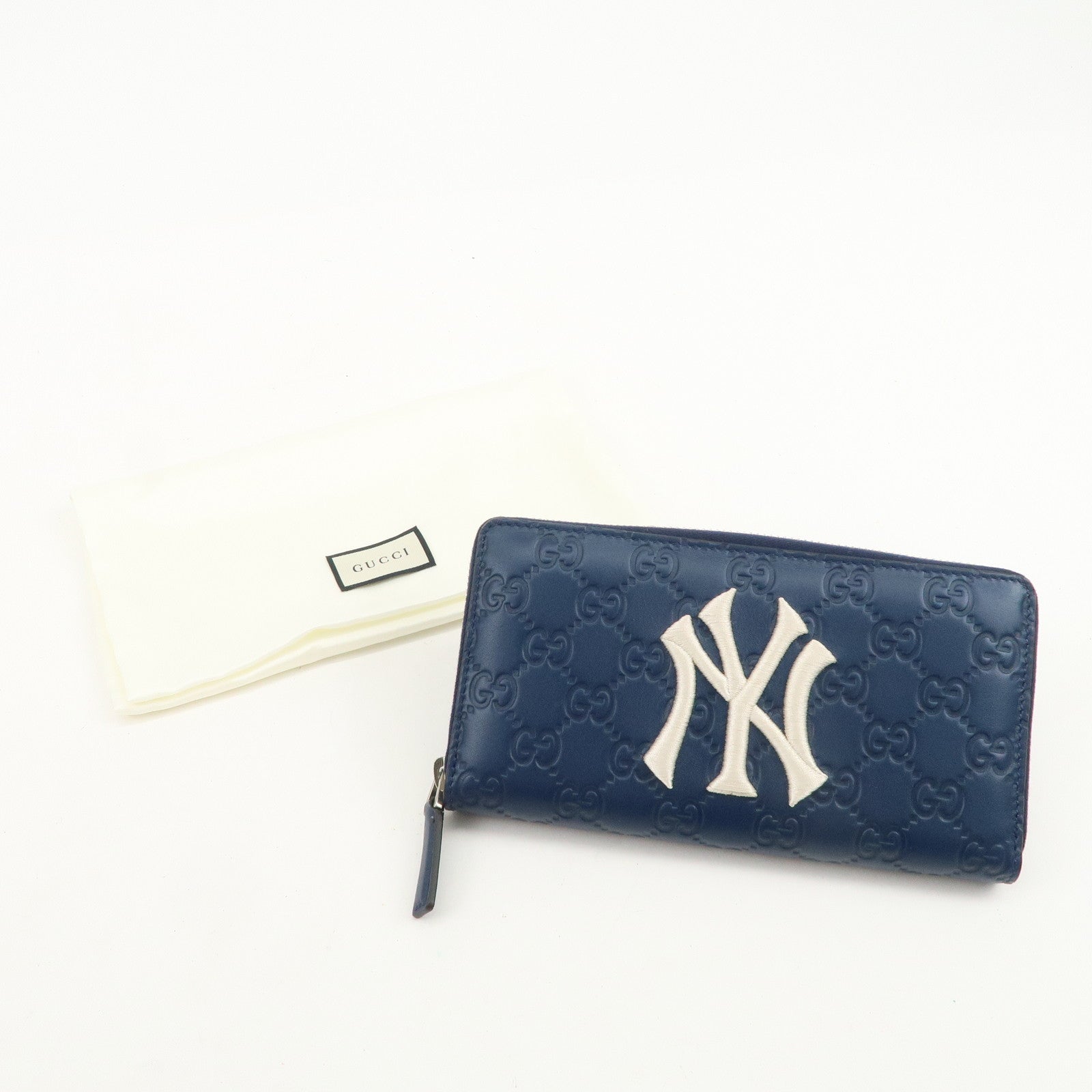 GUCCI Guccissima Leather Round Zippy Long Wallet NY Yankees 547791