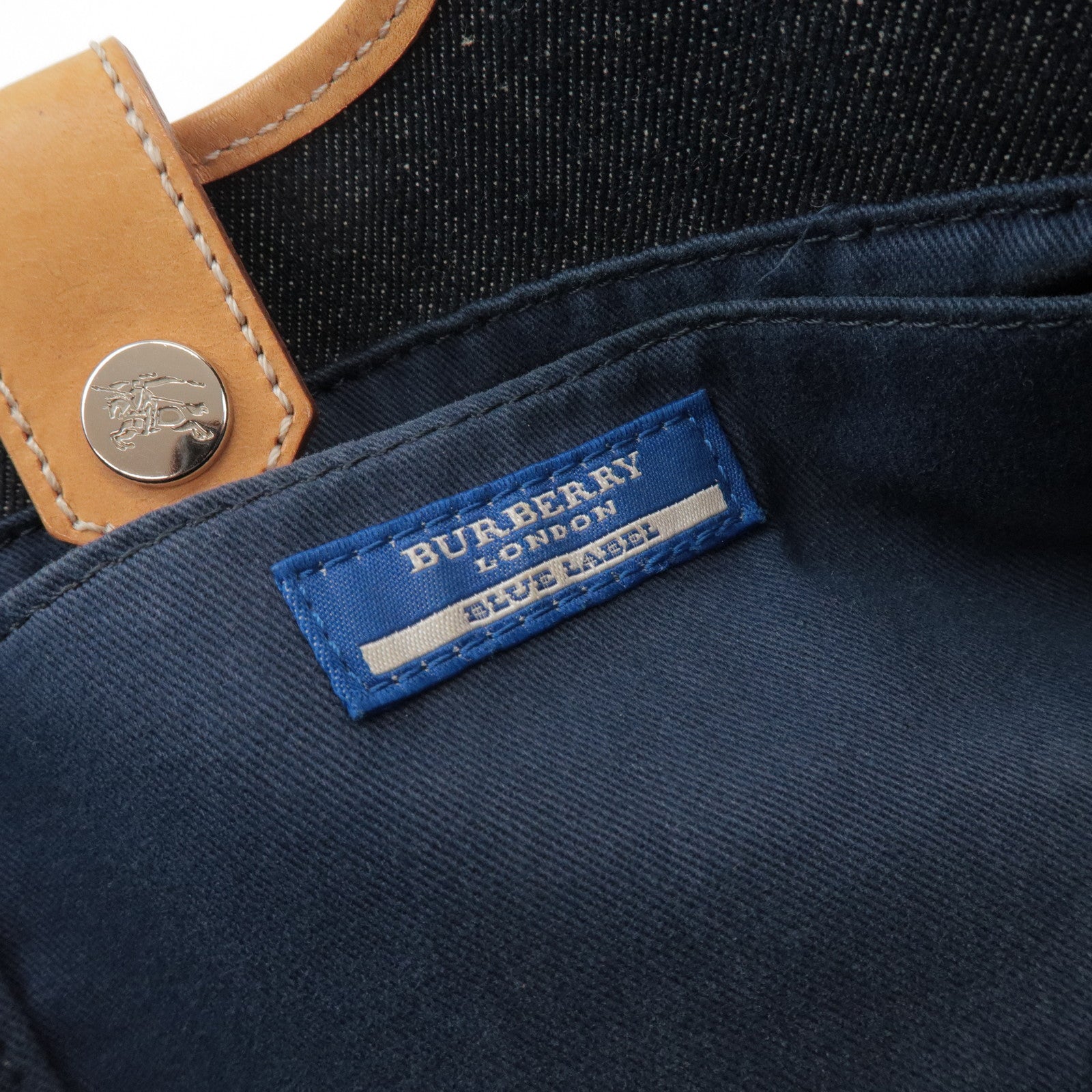 BURBERRY Blue Label Denim Leather Hand Bag Tote Bag Indigo Blue