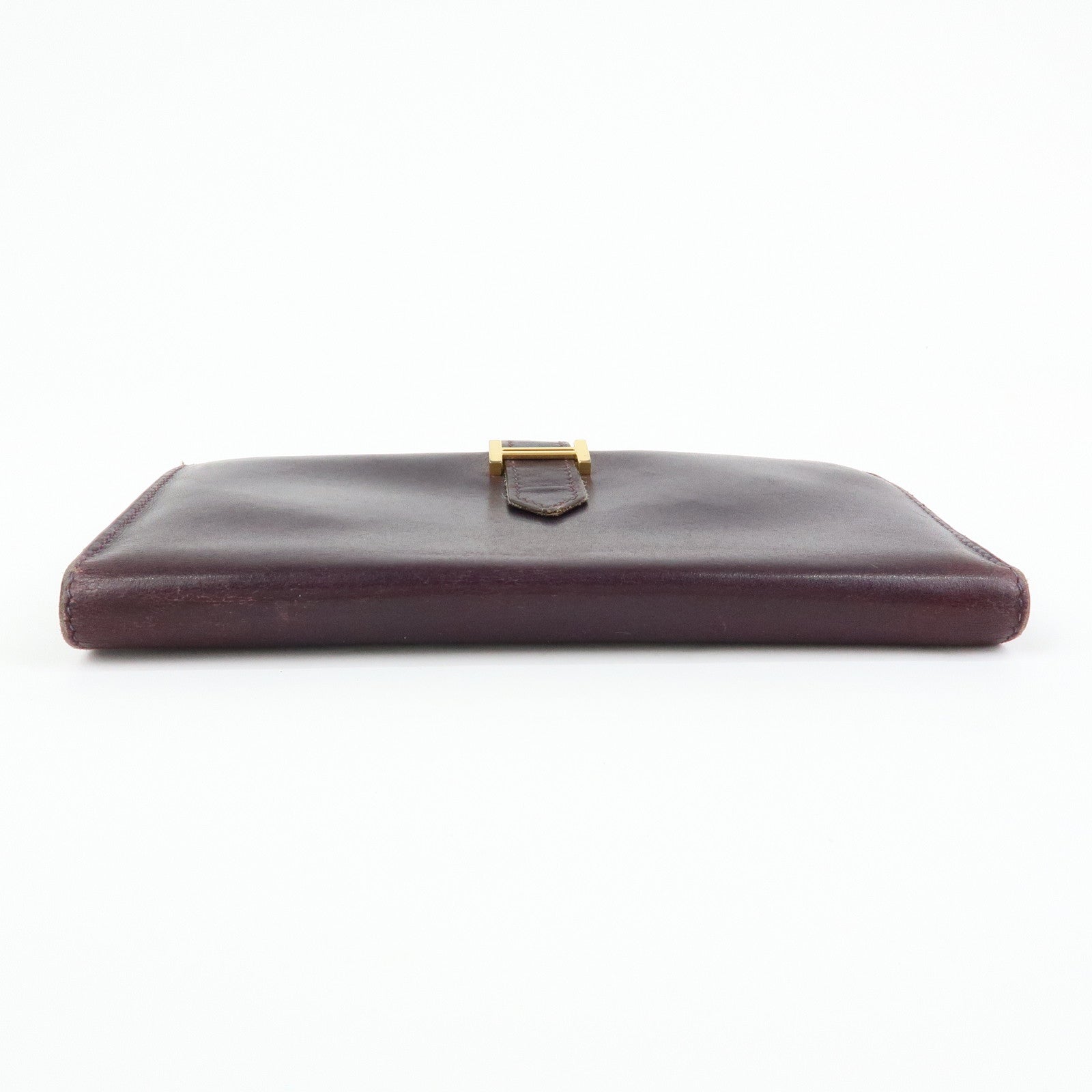 HERMES Bearn Box Calf Leather Bi-fold Long Wallet Purple