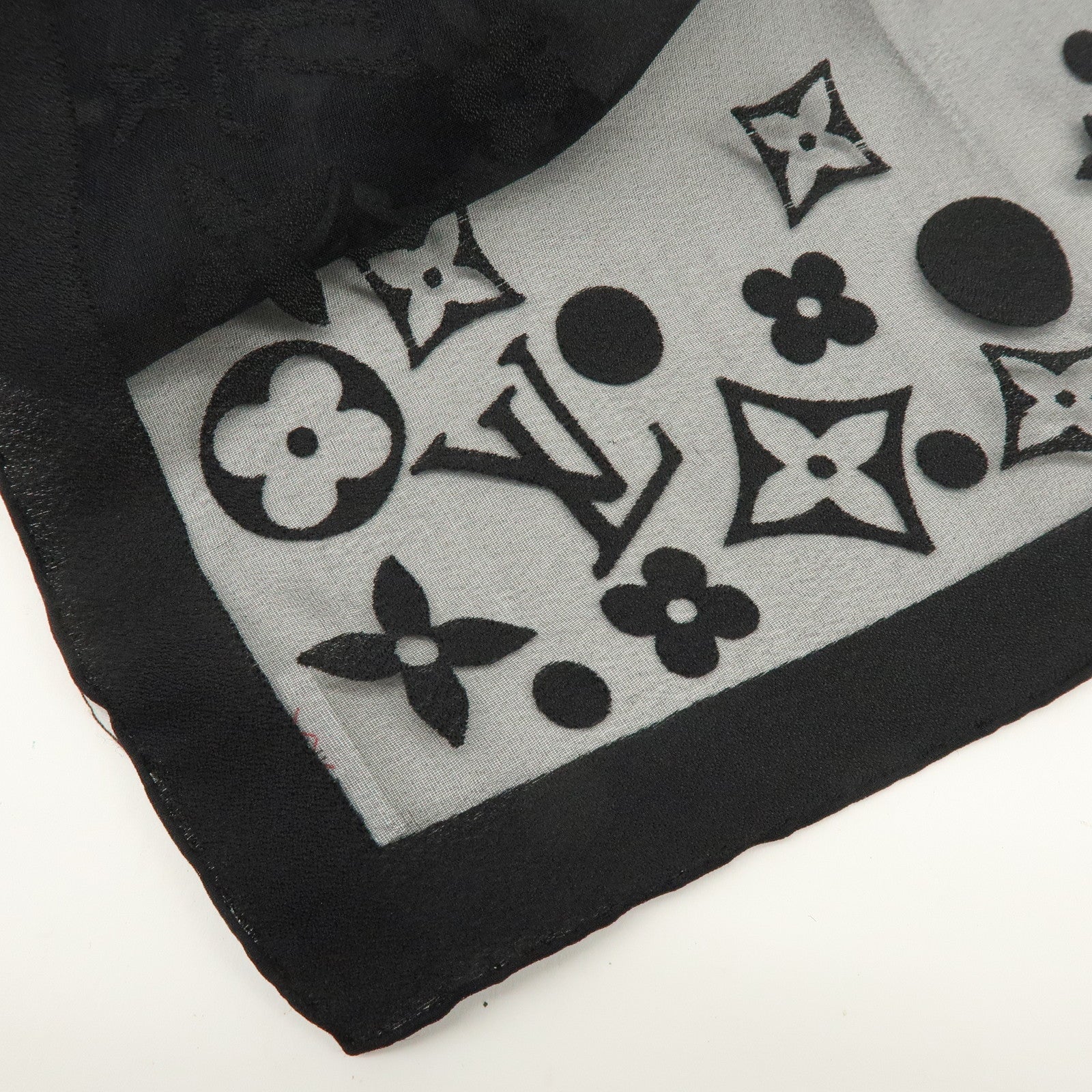 Louis Vuitton Monogram Silk 100% Sheer Scarf Shawl Black