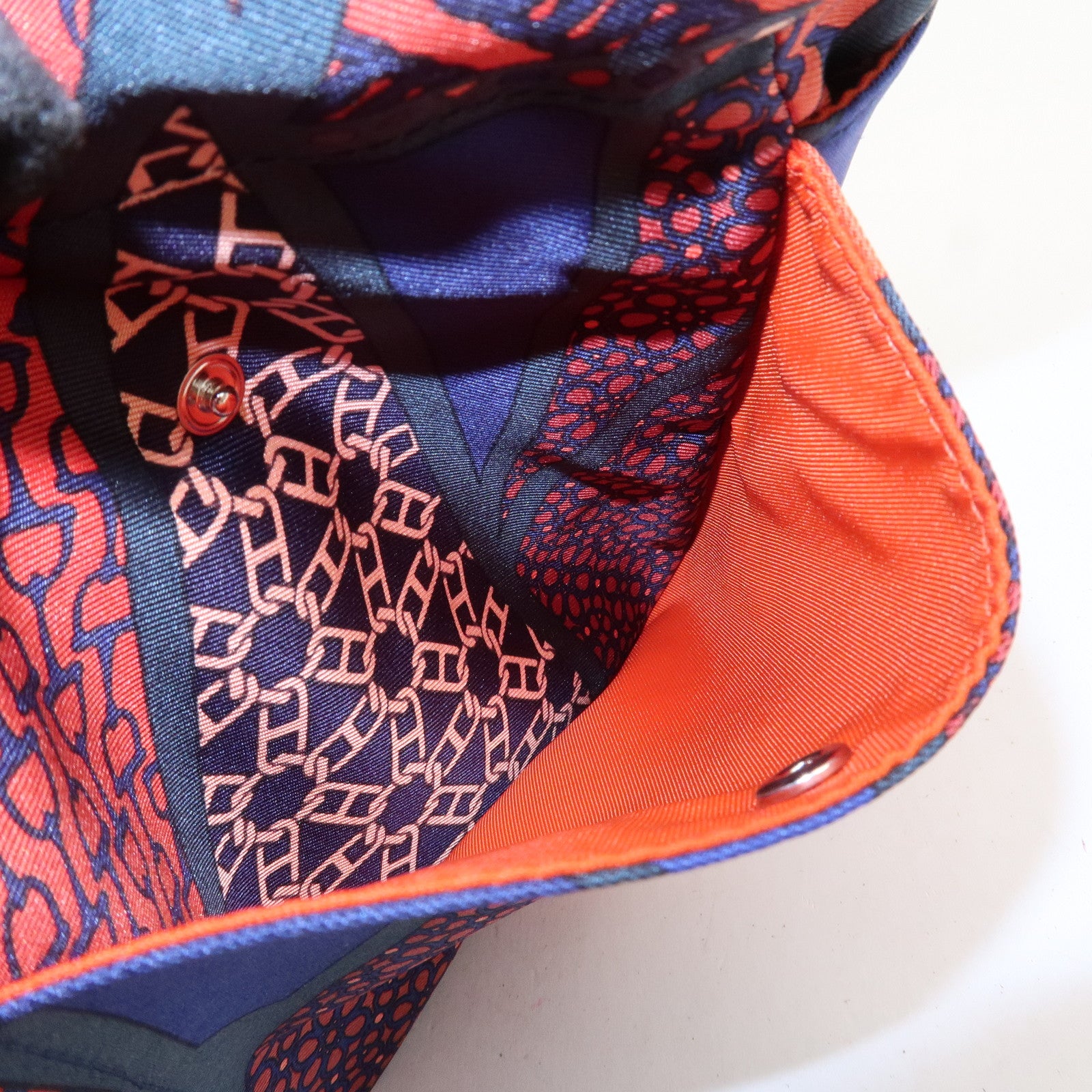 HERMES Fourbi 25 Silk Leather Drawstring Hand Bag Pouch Orange Navy