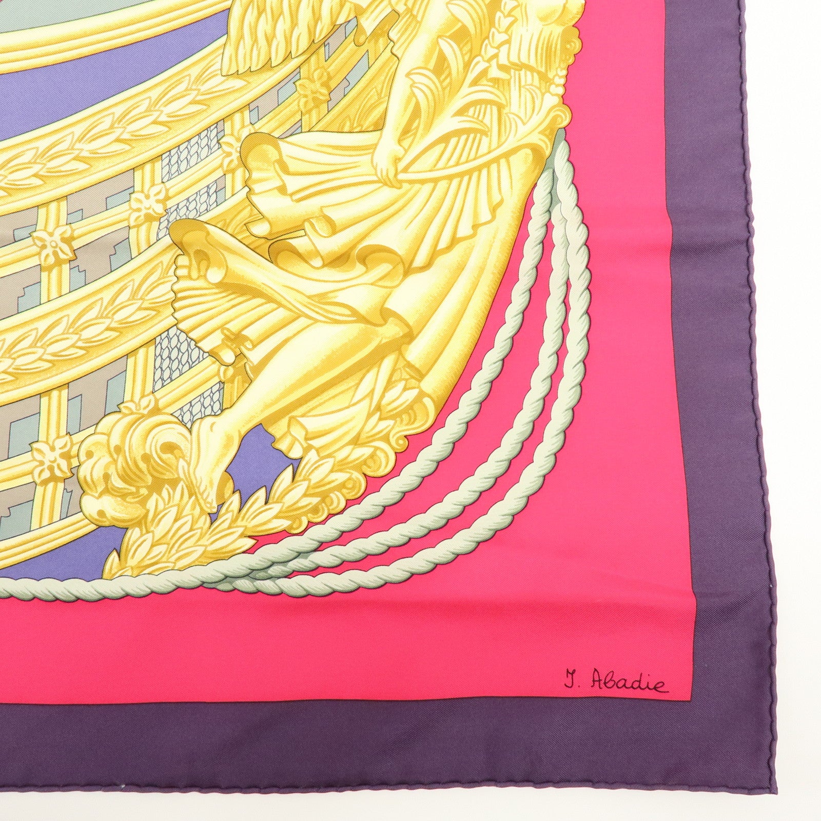 HERMES Carre 90 Silk 100% Scarf Lephyr Sailingship Purple Pink