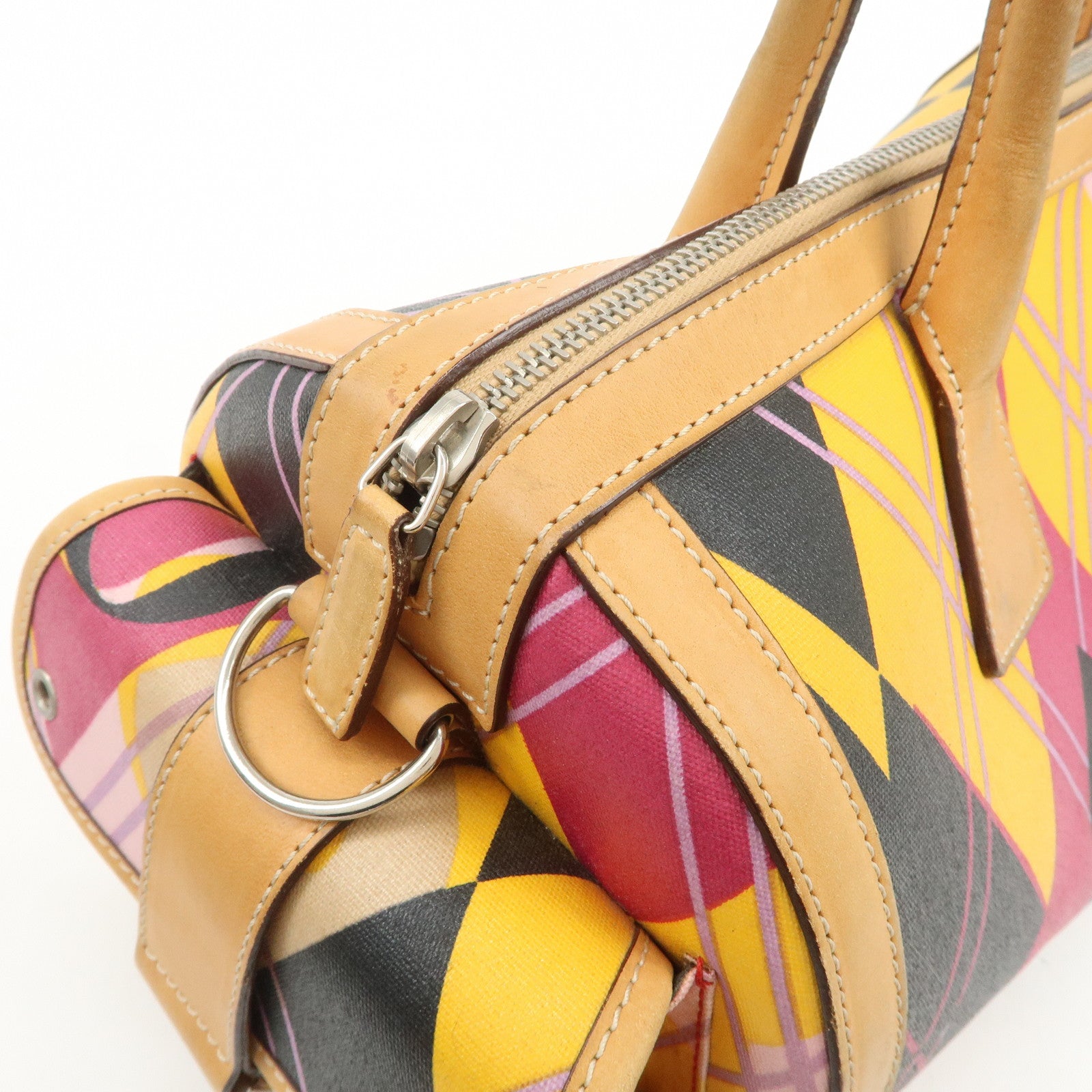 Christian Dior PVC Leather 2Way Bag Boston Bag Yellow Pink Brown