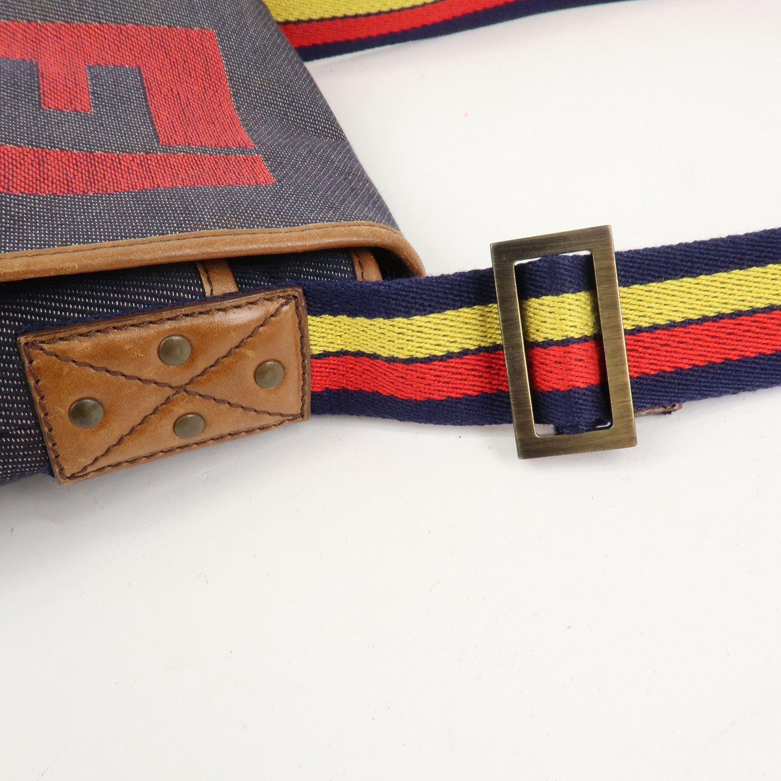 FENDI Zucca Canvas Leather Shoulder Bag Crossbody Bag Navy 7VA155