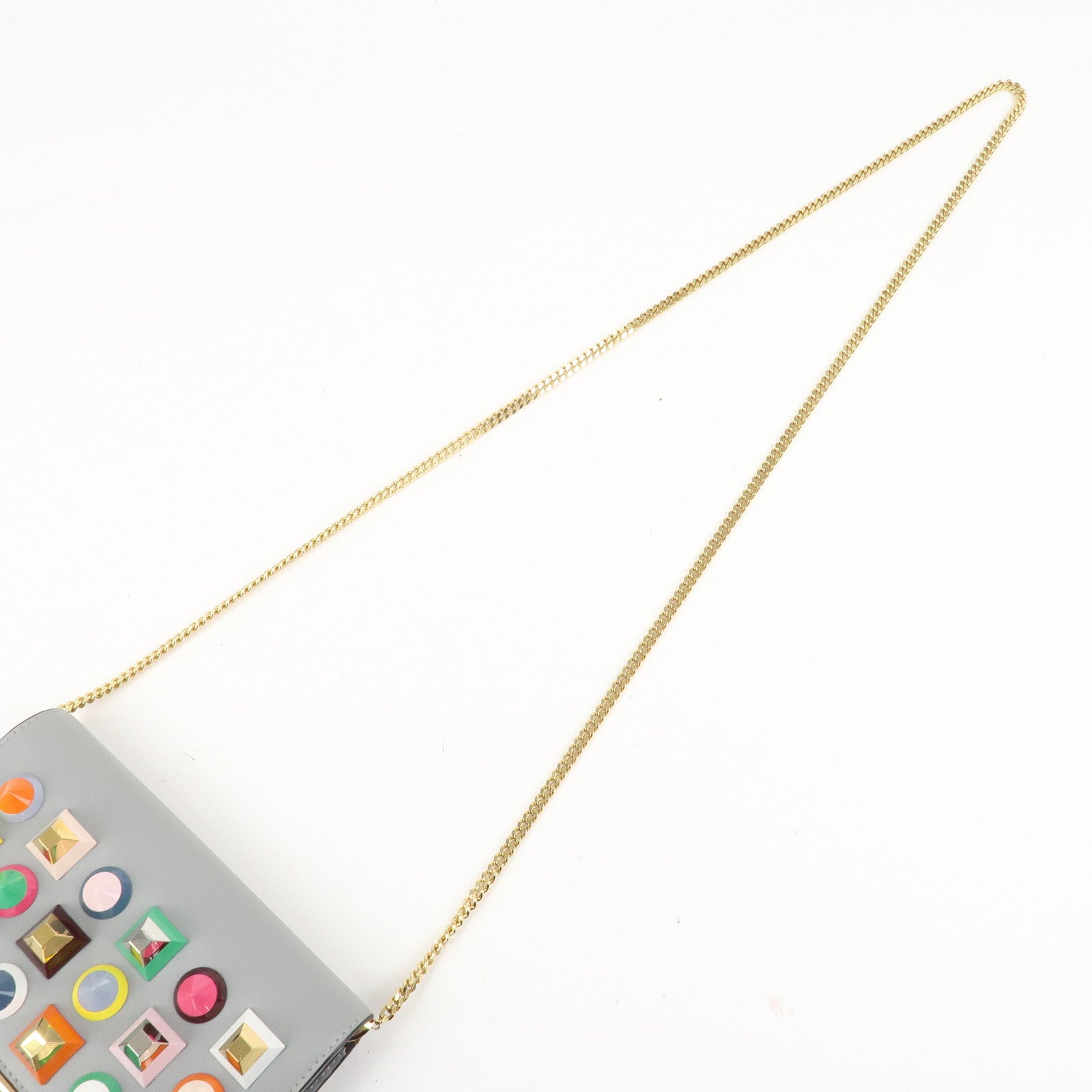 FENDI Leather Studs Shoulder Bag Hand Bag Grey 8M0346