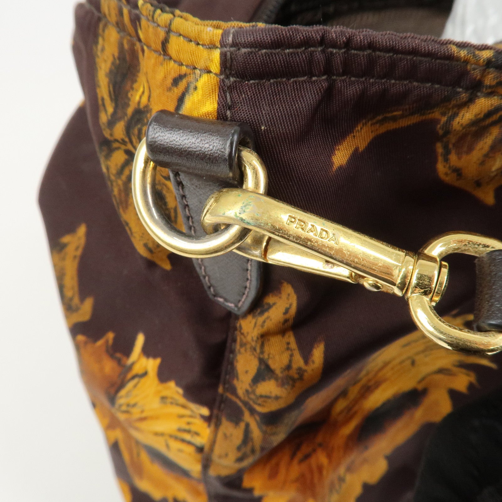 PRADA Triangle Logo Nylon Leather 2Way Shoulder Bag Flower Print