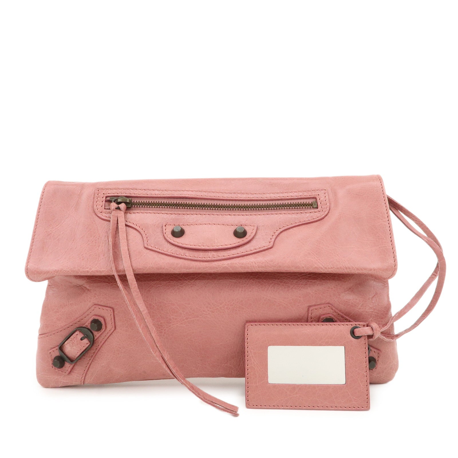 BALENCIAGA Logo Leather Giant Clutch Bag Pink