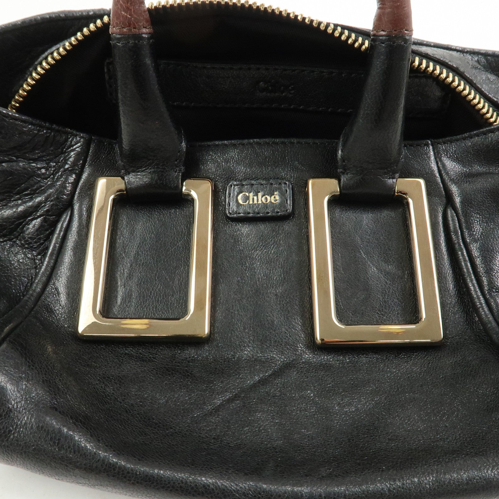 Chloe Ethel Leather Hand Bag Black Brown Gold HDW
