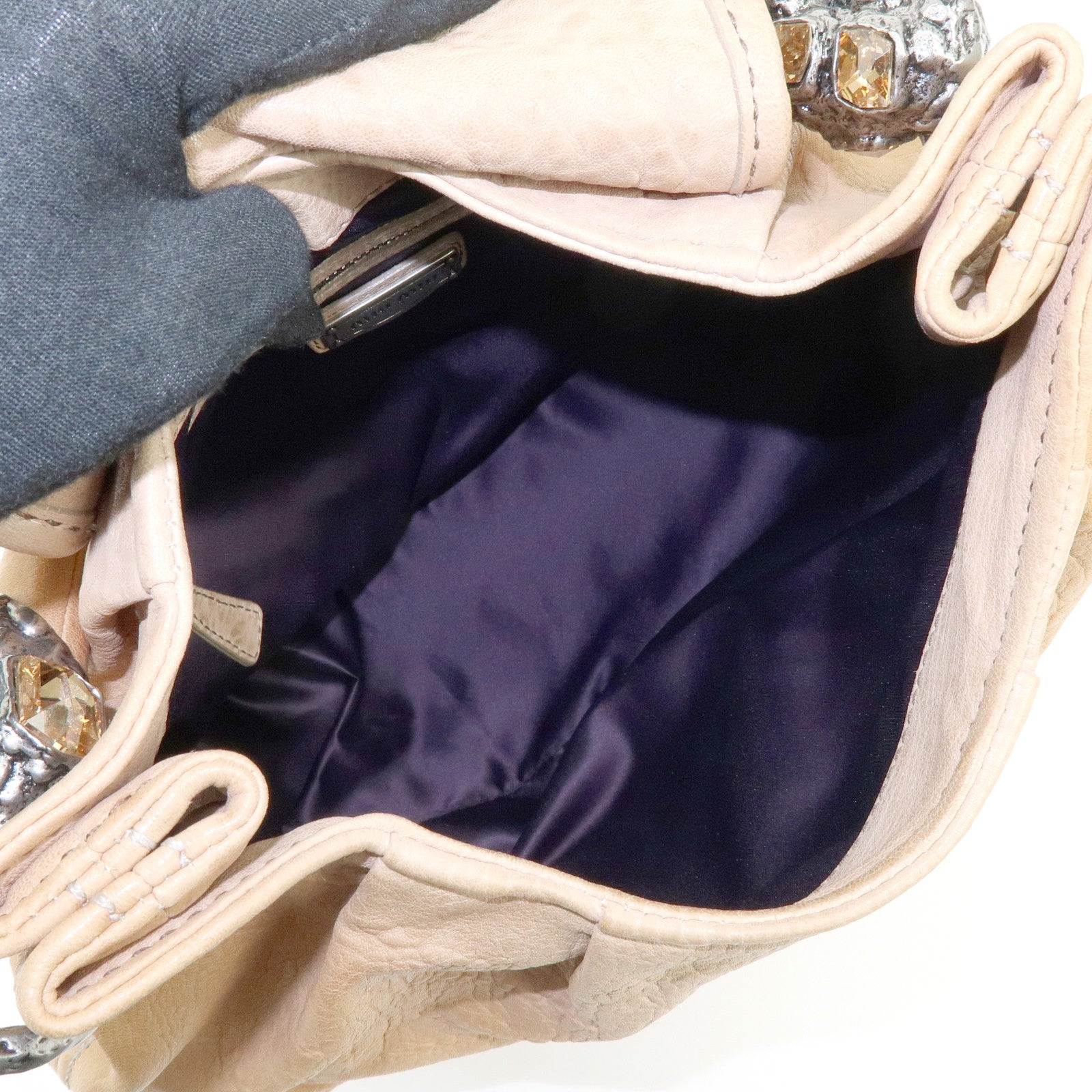 MIU MIU Leather 2Way Bag Hand Bag Shoulder Bag Brown Crystal