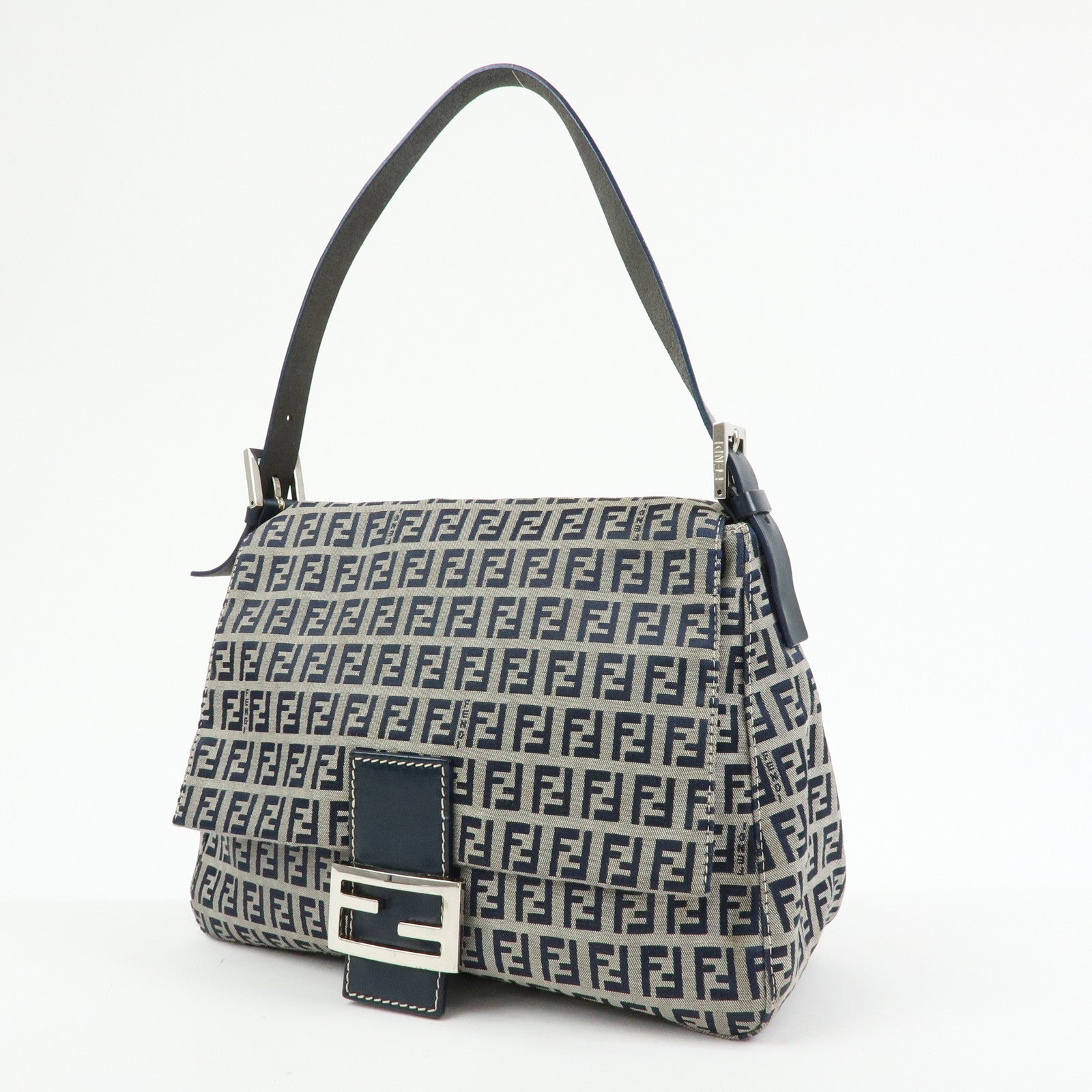 FENDI Zucchino Mamma Baguette Canvas Leather Shoulder Bag 26325 Auth Used F/S