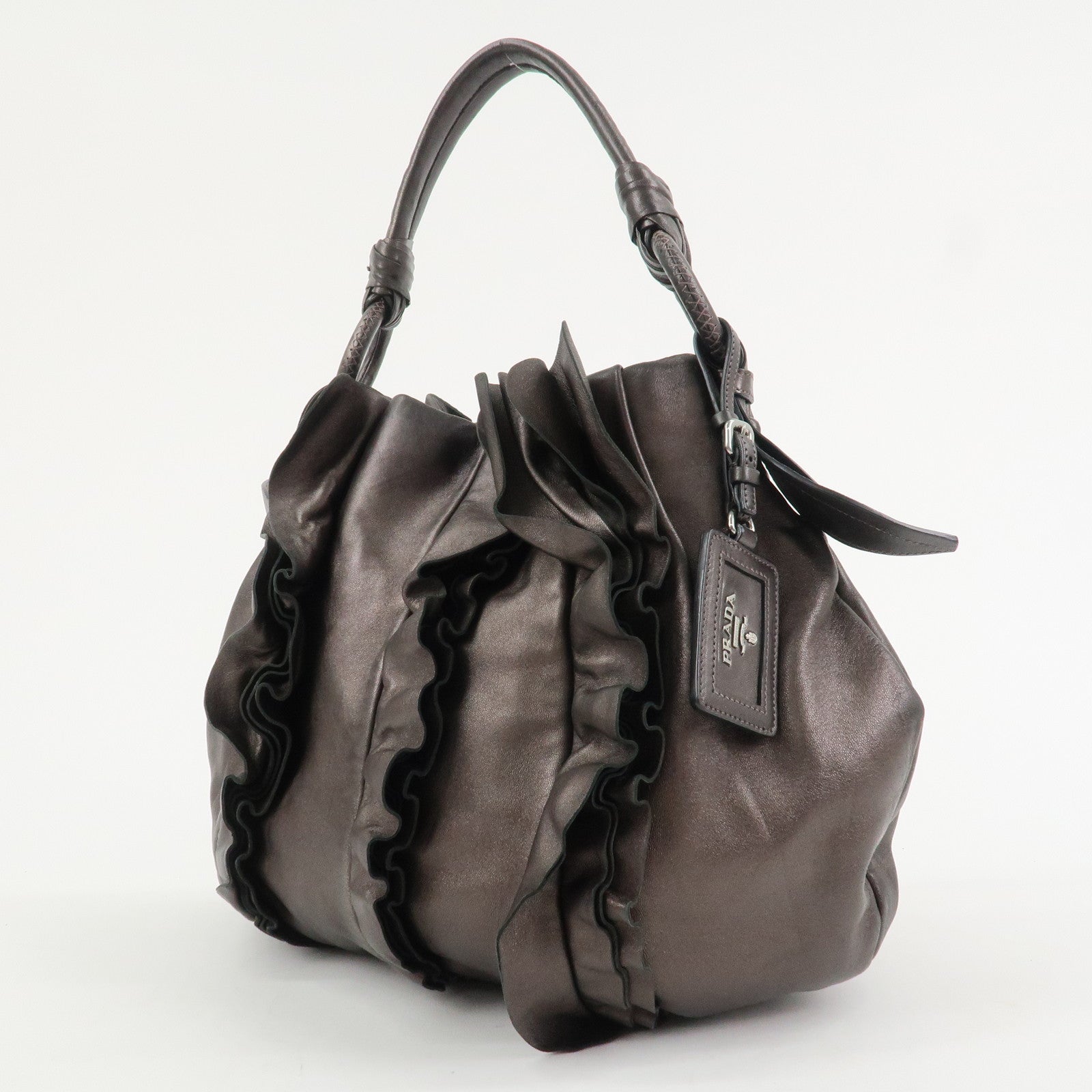 PRADA Logo Nappa Leather Shoulder Bag Hand Bag Bronze BR3993