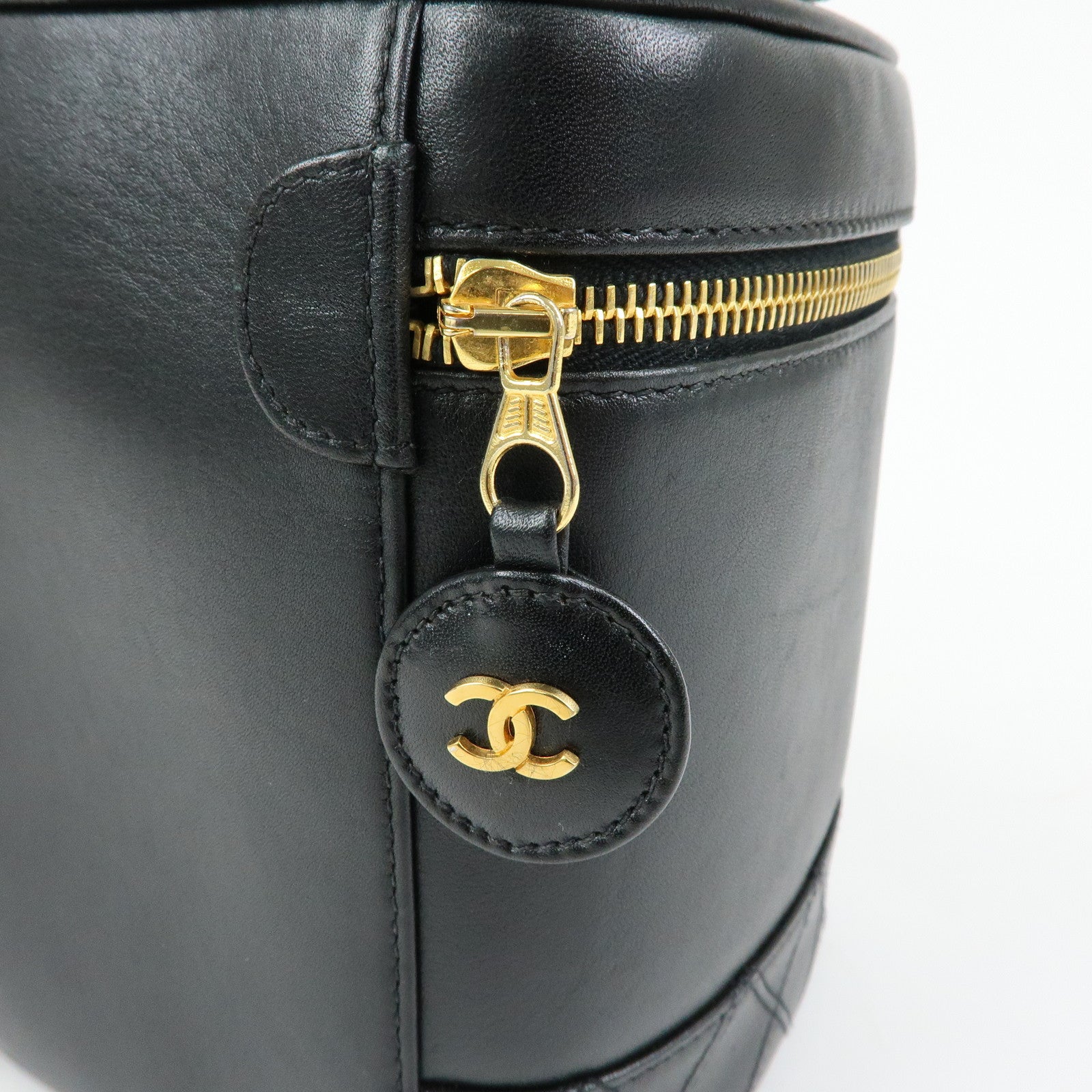 CHANEL COCO Mark Bicolore Lamb Skin Vanity Bag Hand Bag A01619