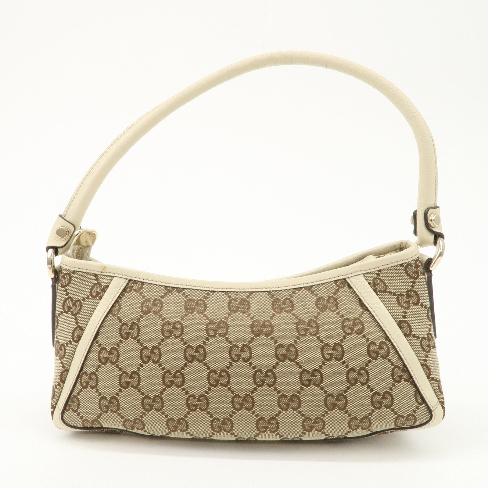 GUCCI Abbey GG Canvas Leather Shoulder Bag Beige Ivory Gold HDW 130939 Used