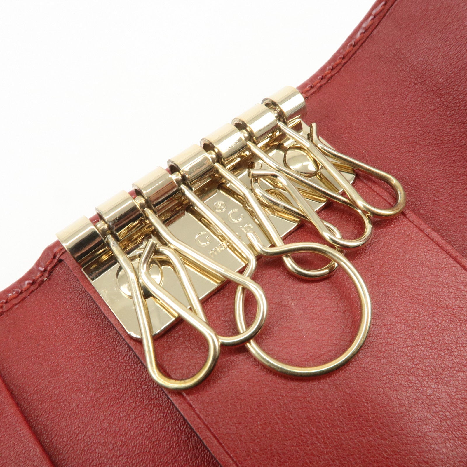 GUCCI Micro Guccissima Patent Leather 6 Ring Key Case Red 203551
