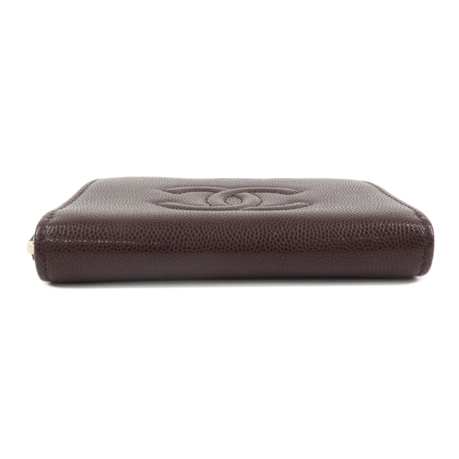 CHANEL COCO Mark Caviarskin Compact Zippy Wallet Brown