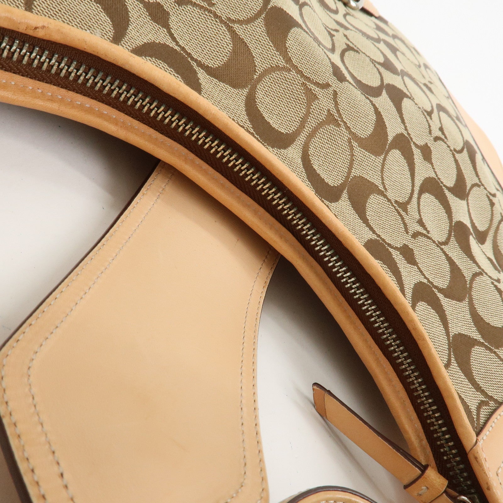 COACH Signature Canvas Leather Shoulder Bag Hand Bag Beige