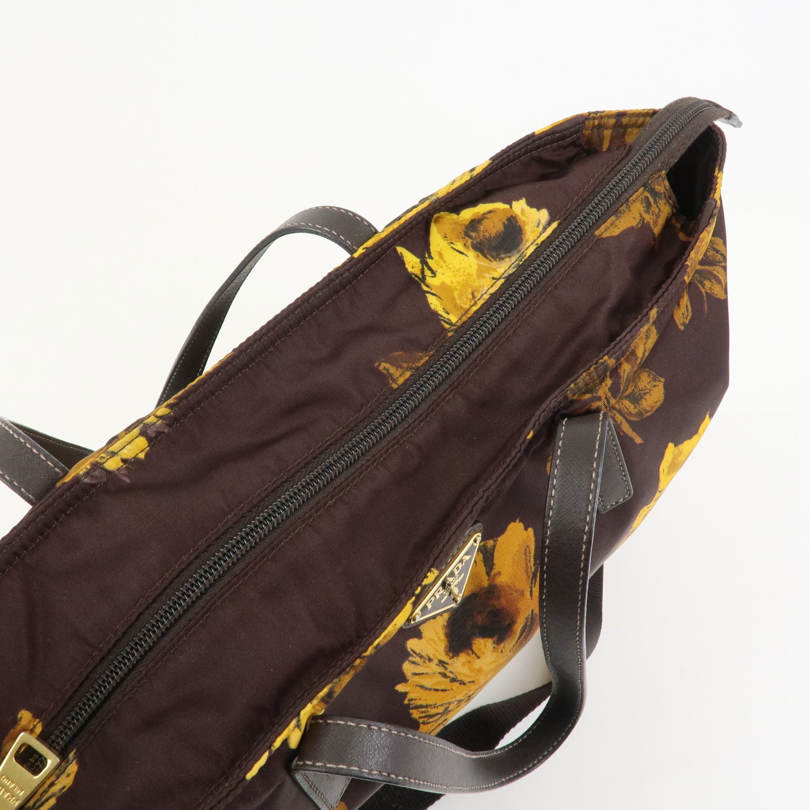 PRADA Triangle Logo Nylon Leather 2Way Shoulder Bag Flower Print