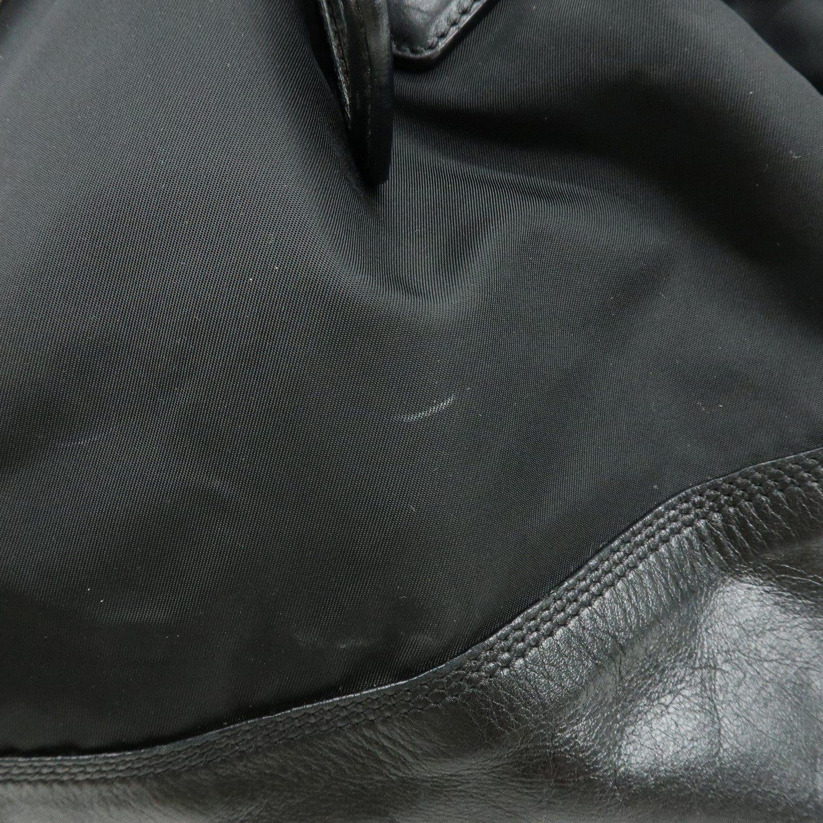 PRADA Triangle Logo Nylon Leather Tote Bag Hand Bag Black BR3616