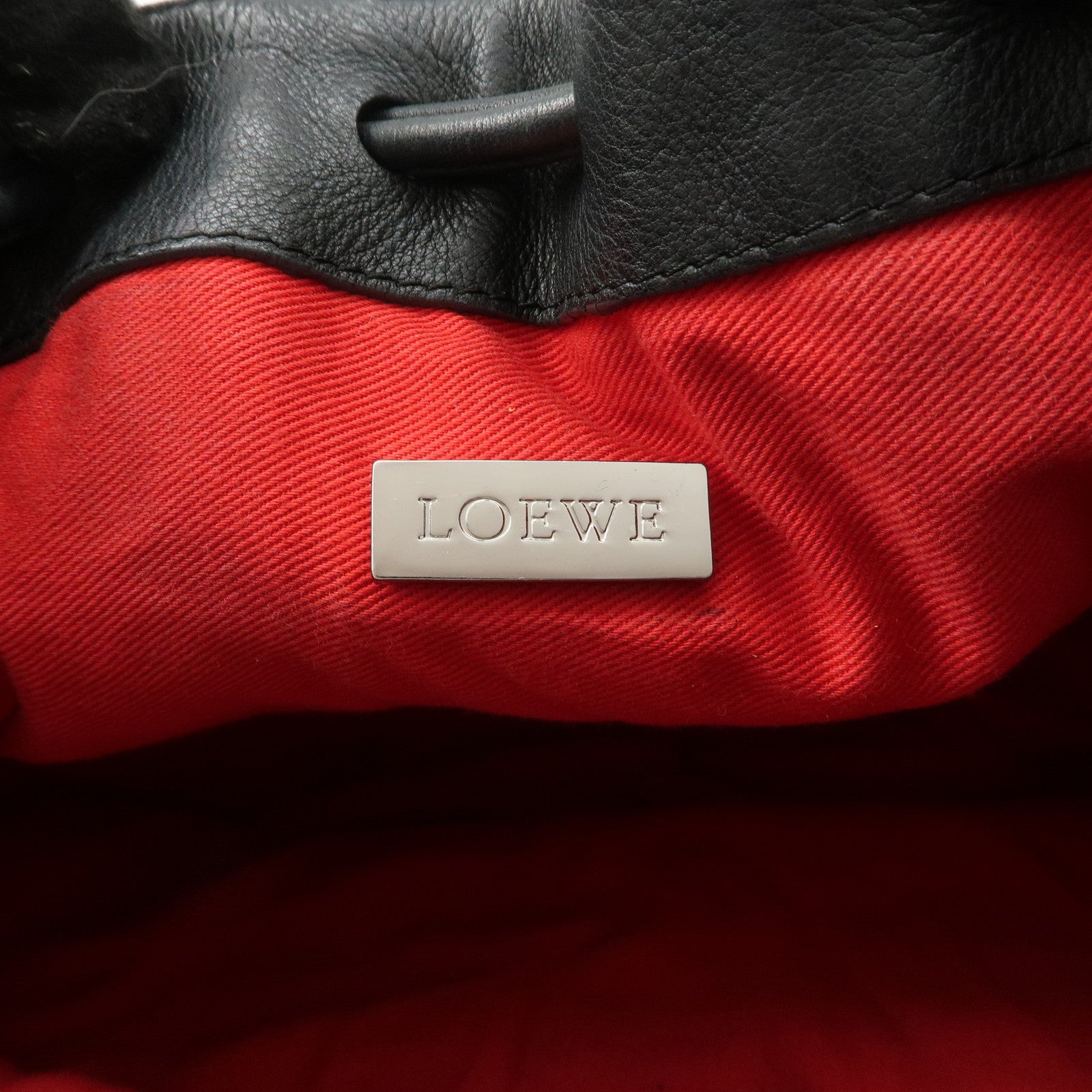 LOEWE Anagram Leather Suede Shoulder Bag Black Silver Used
