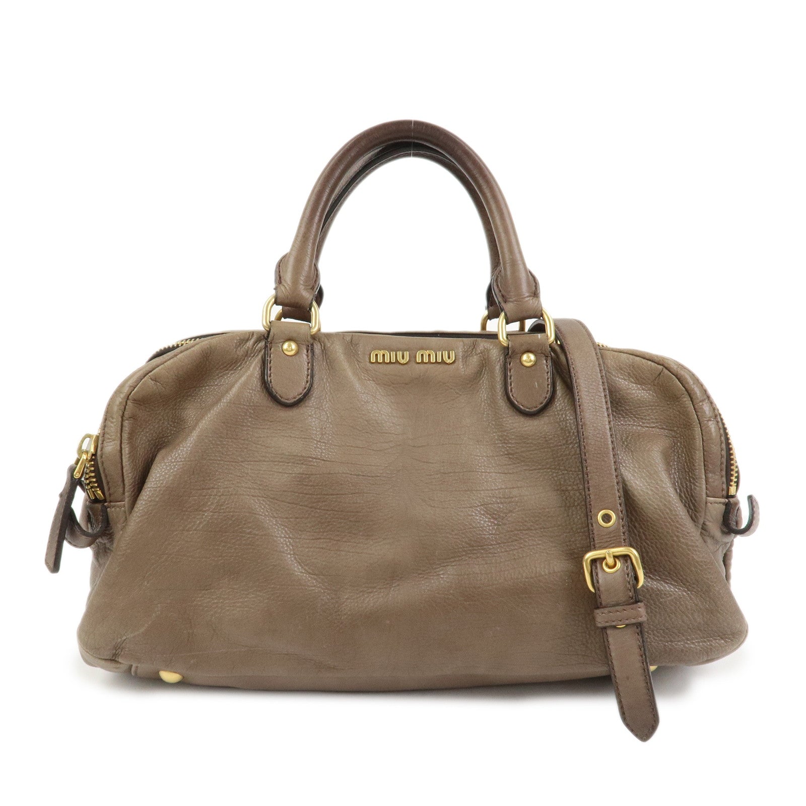 MIU MIU Logo Leather 2Way Bag Hand Bag Boston Bag Brown