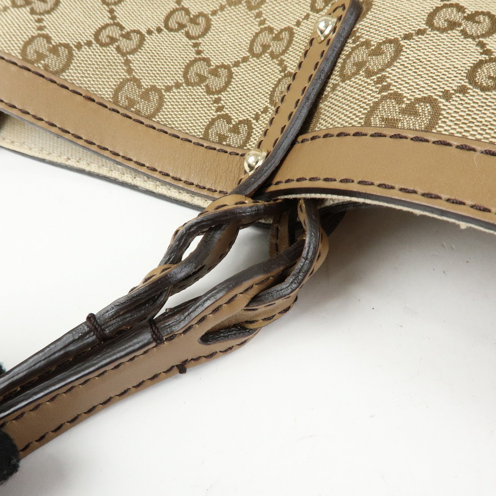 GUCCI GG Canvas Leather Tote Bag Shoulder Bag Beige 247209