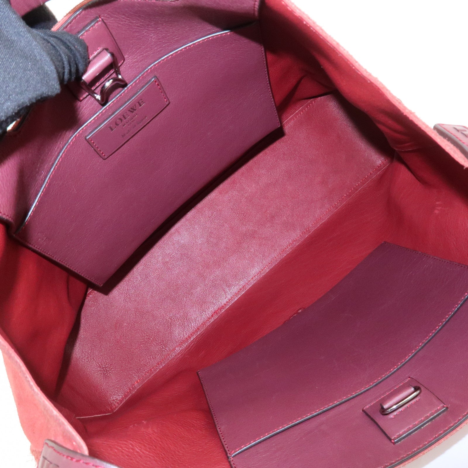 LOEWE Anagram Suede Leather 2Way Bag Shoulder Hand Bag Red 061307