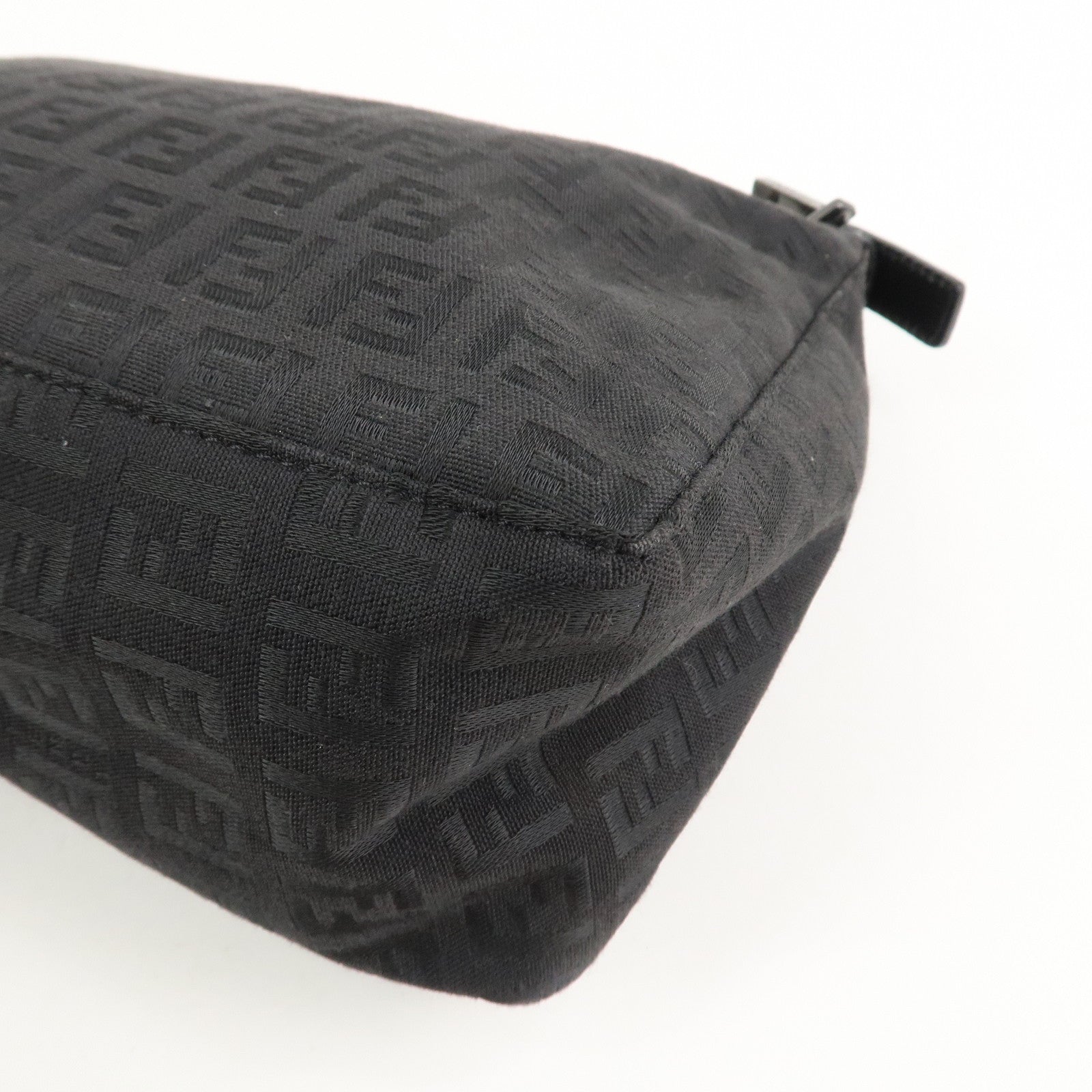 FENDI Zucchino Canvas Leather Hand Bag Pouch Black 8N0005