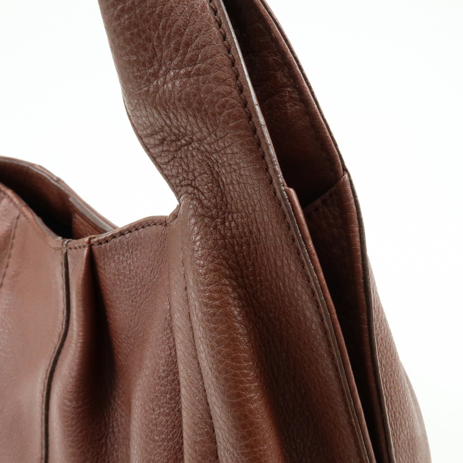Ferragamo Gancini Leather Shoulder Bag Hand Bag Brown