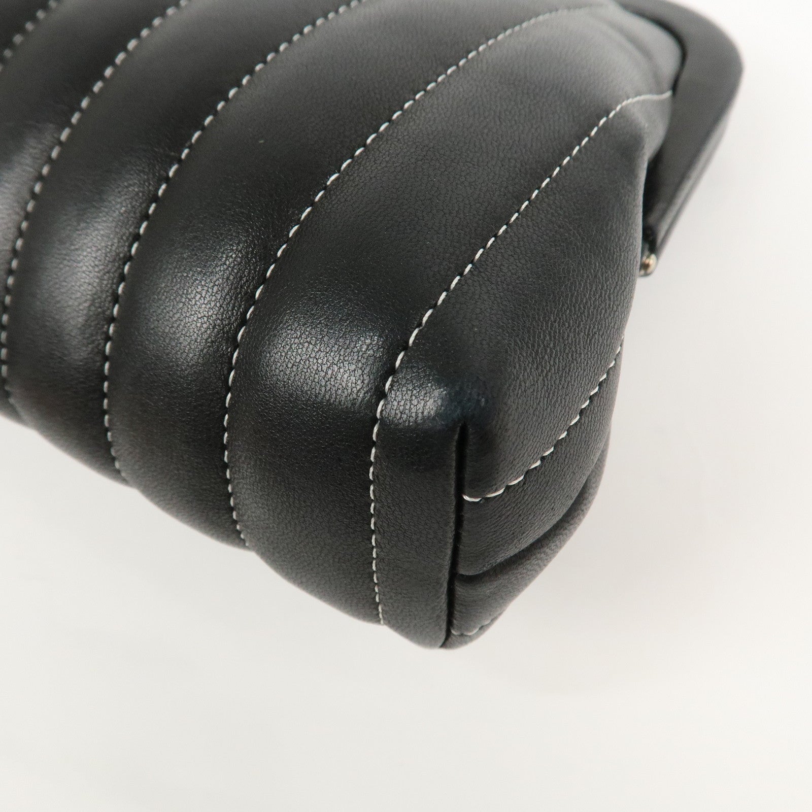 CHANEL Mademoiselle Line Lamb Skin Clutch Bag Hand Bag Black