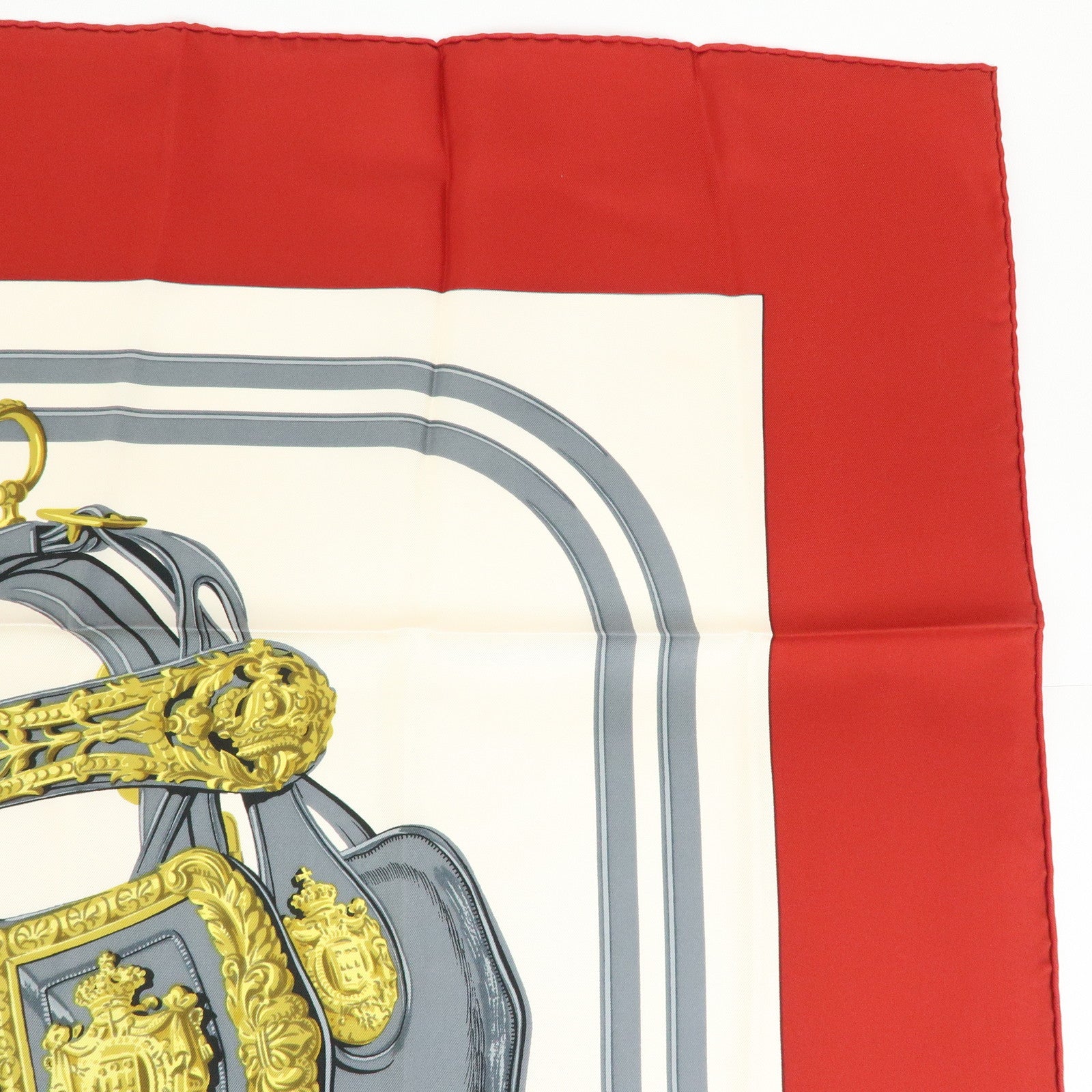 HERMES Carre 90 Silk 100% BRIDES DE GALA Scarf Red White