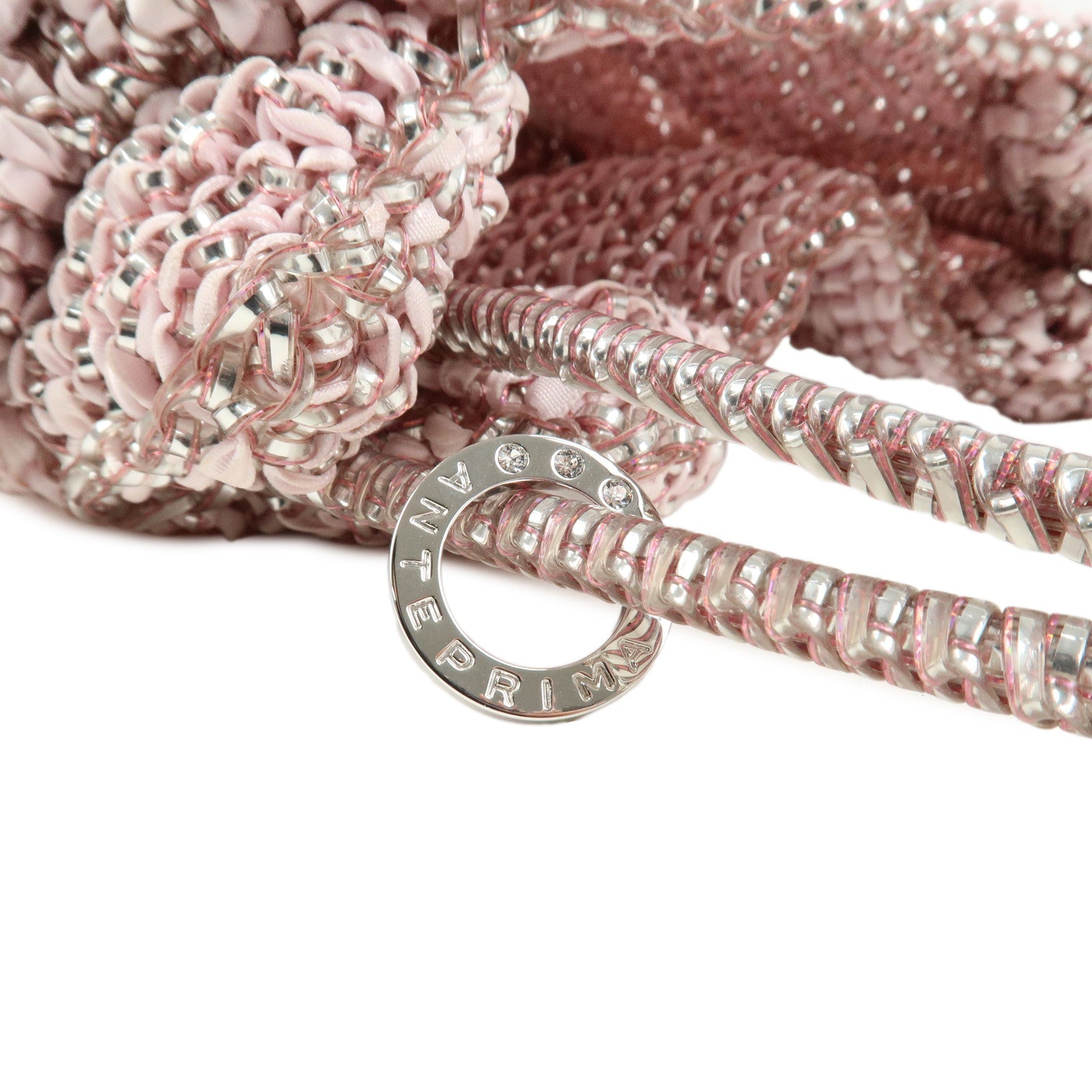 ANTEPRIMA Nylon PVC RASO HELLO KITTY Rhinestone Hand Bag Pink
