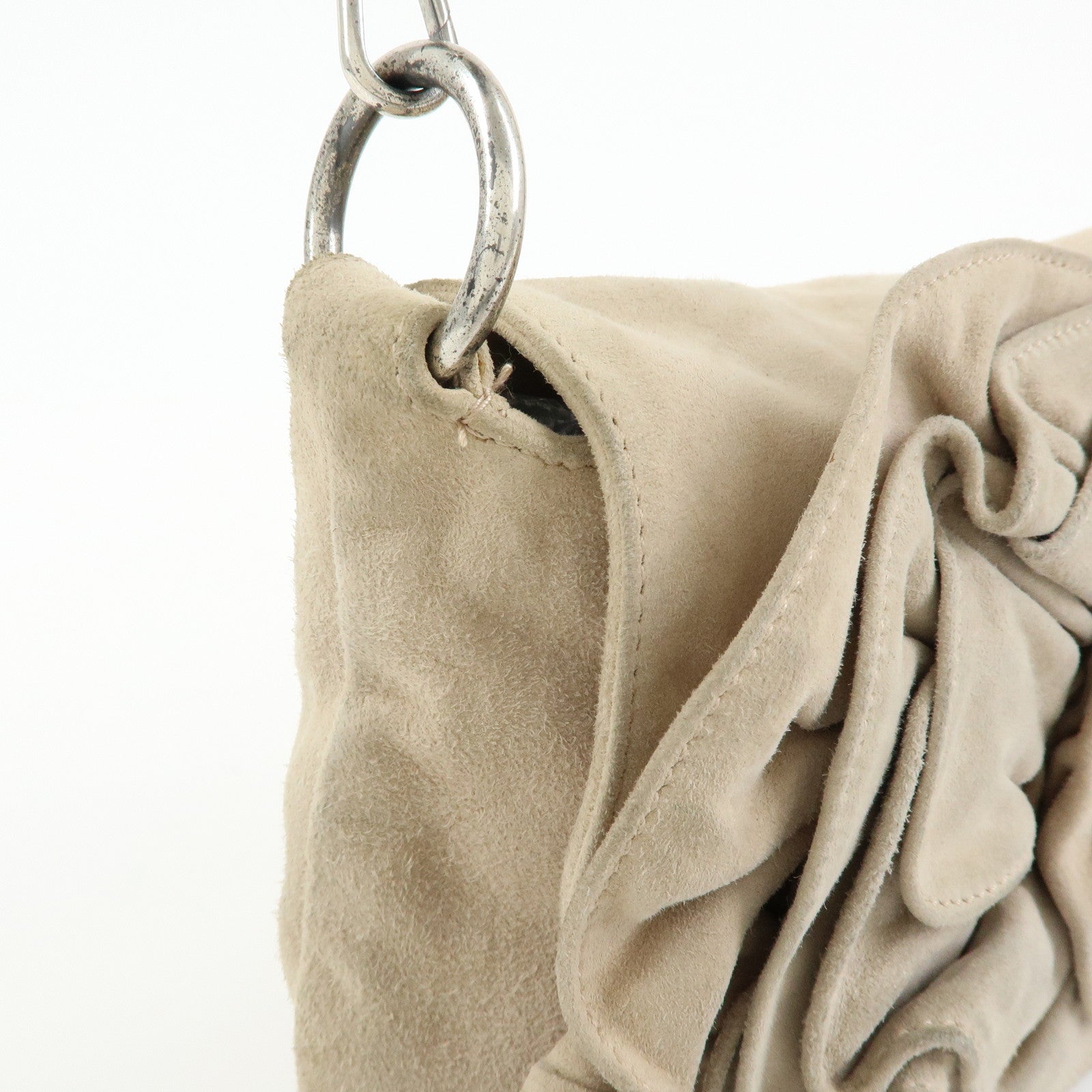 SAINT LAURENT PARIS Nadja Rive Gauche Suede Hand Bag Beige 112930