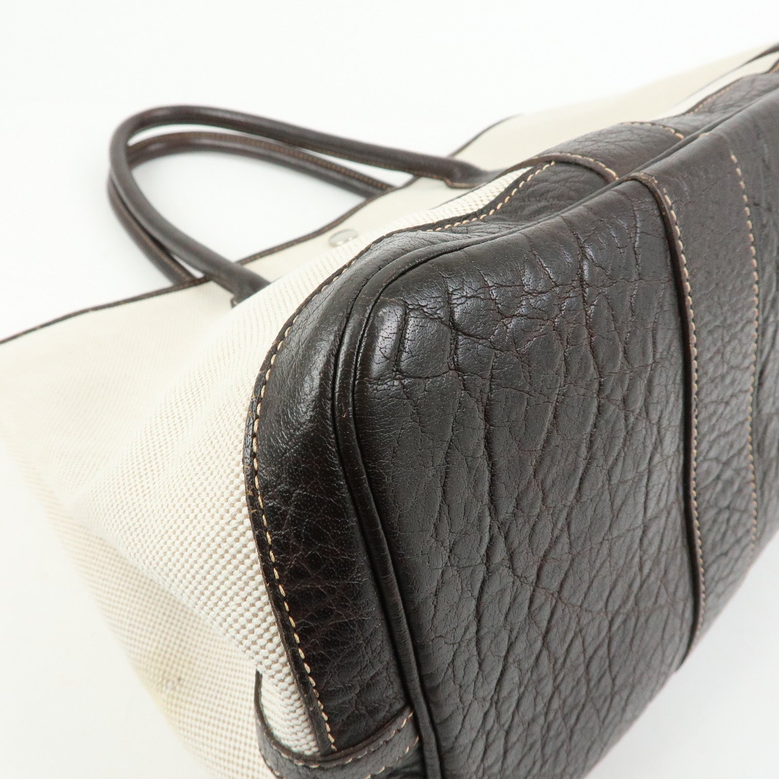 HERMES Canvas Leather Garden Party PM 笆｡I Stamped Tote Bag Beige